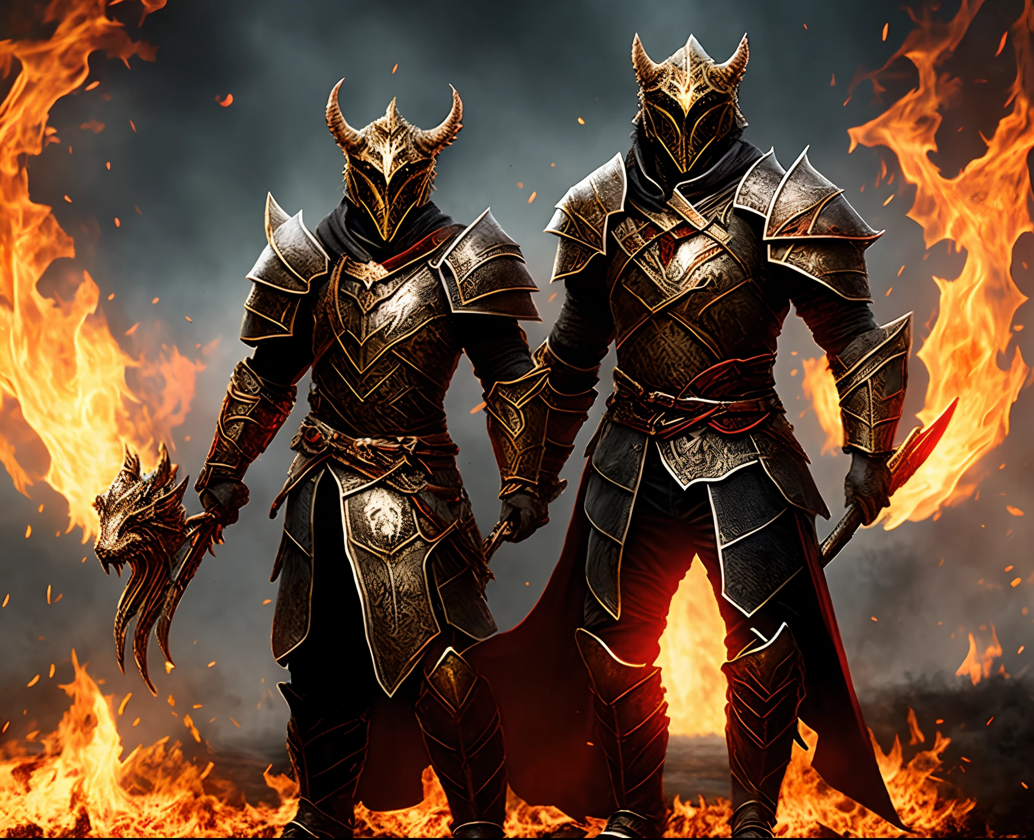 A man wearing blood-red armor with a divine beast pattern stood in the flames