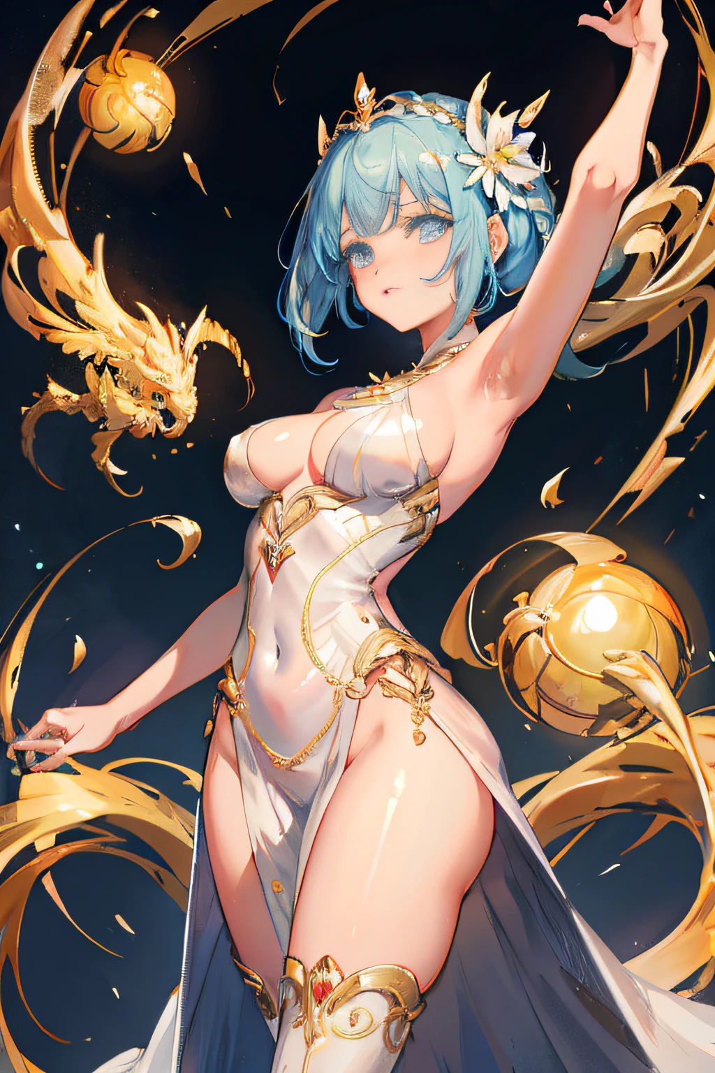 um close up de uma mulher em um vestido branco com cabelo azul, deusa anime, Artgerm extremamente detalhado, trending on artstation pixiv, portrait knights of zodiac girl, cushart krenz arte chave feminina, 8k arte detalhada de alta qualidade, knights of zodiac girl, arte de anime digital detalhada, arte detalhada do anime, Melhor Avaliado em Pixiv