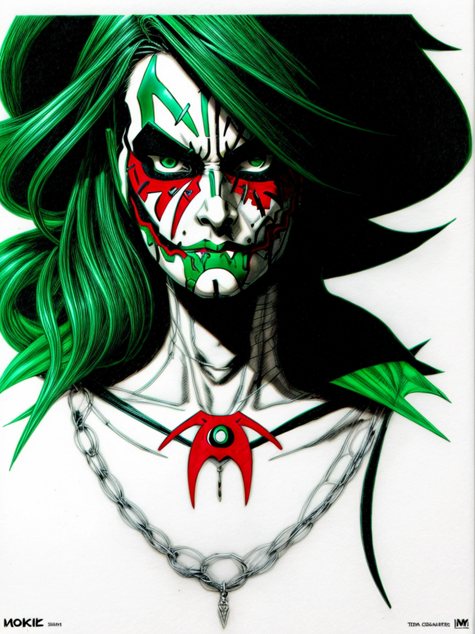 green poison and red blood ink, created the amazing form of the Image Comics character, ((Female Spawn)). Sketch, Manga Sketch, Pencil drawing, Black and White, Manga, Manga style, Low detail, Line art, vector art, Monochromatic, by Todd McFarlane