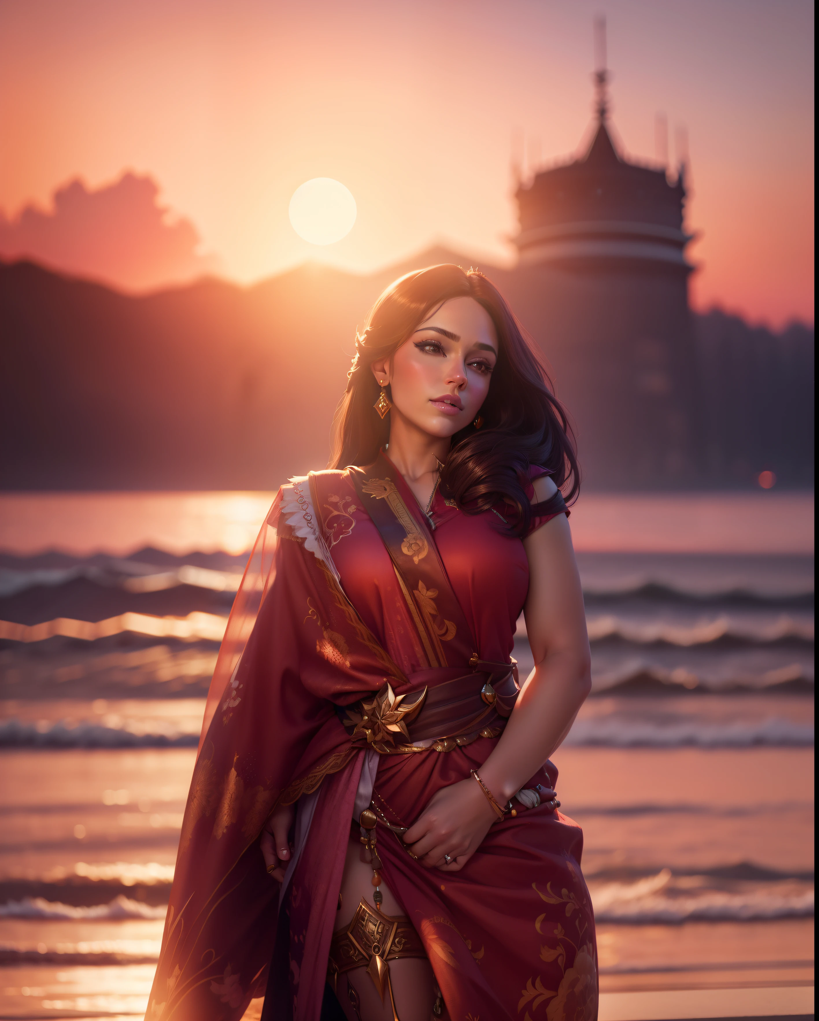 Change background, sunset, beautiful, princess,8k, ultra realistic