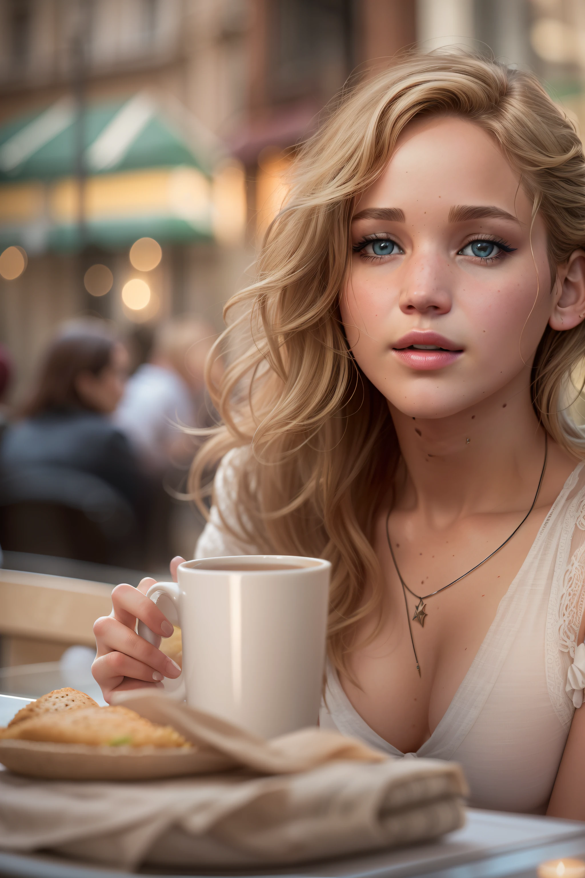((Jennifer Lawrence looks dreamy)), sitting in a street café,
((she has small round breasts)),
(kleiner Kopf), ((detailliertes Gesicht)),
weiches filmisches Licht, ((((Kino-Look)))), (fotorealistisch), (Raytracing), (scharfer Fokus), ((natural realistic skin texture)),
detailliertes Gesicht, detaillierte Lippen, detaillierte Augen, doppeltes Augenlid
