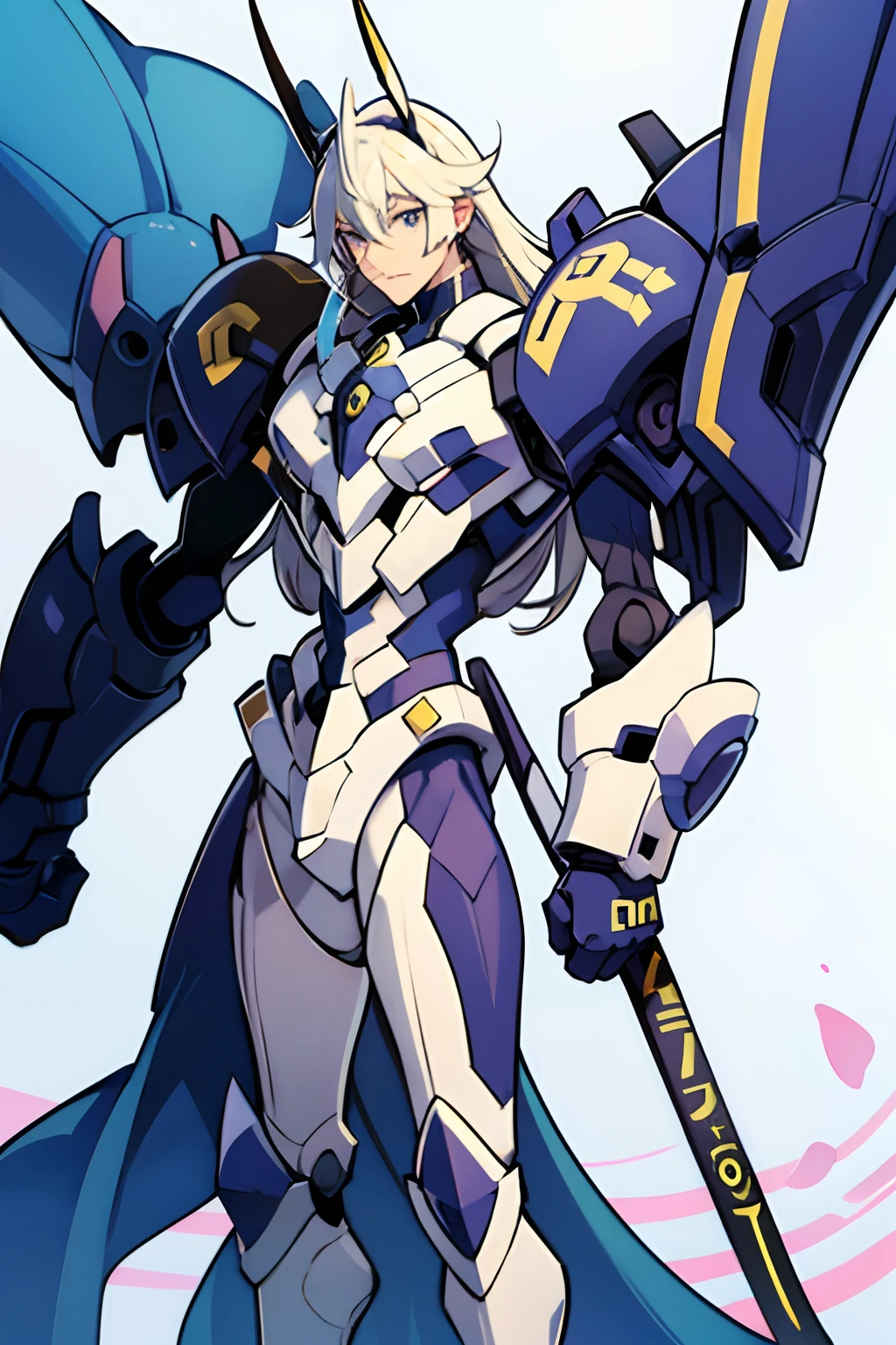 Omegamon , hansome but beautiful boy , blue long Hair , dark skin ,anime