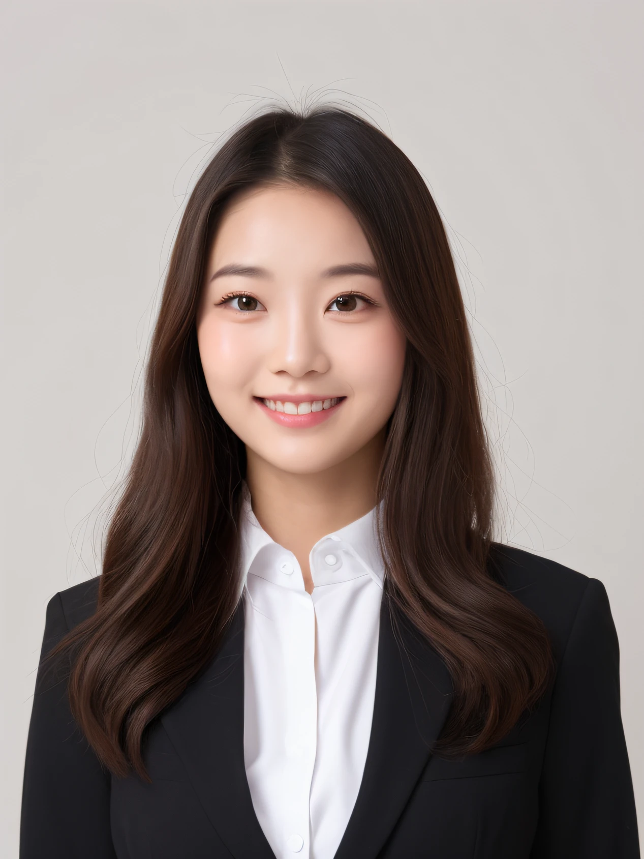 a pregirl,ssmile,Black suit white shirt,frontage,The upper part of the body,long whitr hair,Customer,transparent background
