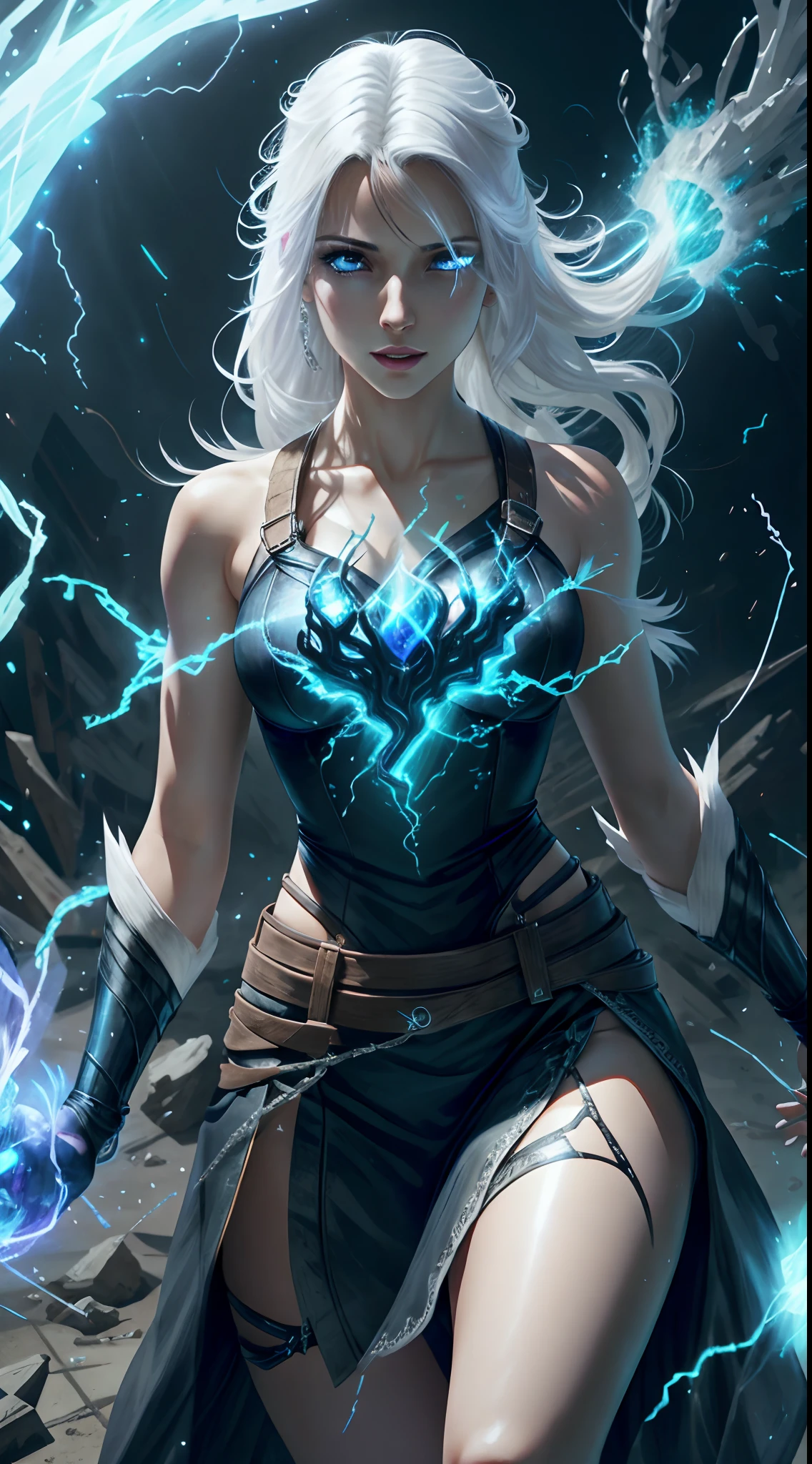 1Beautifulwoman，ff Tifa， X-Men Storm, Lightning is in your hands, Homogeneous symbionts, Venom,, All white hair, a skirt,glowing light eyes