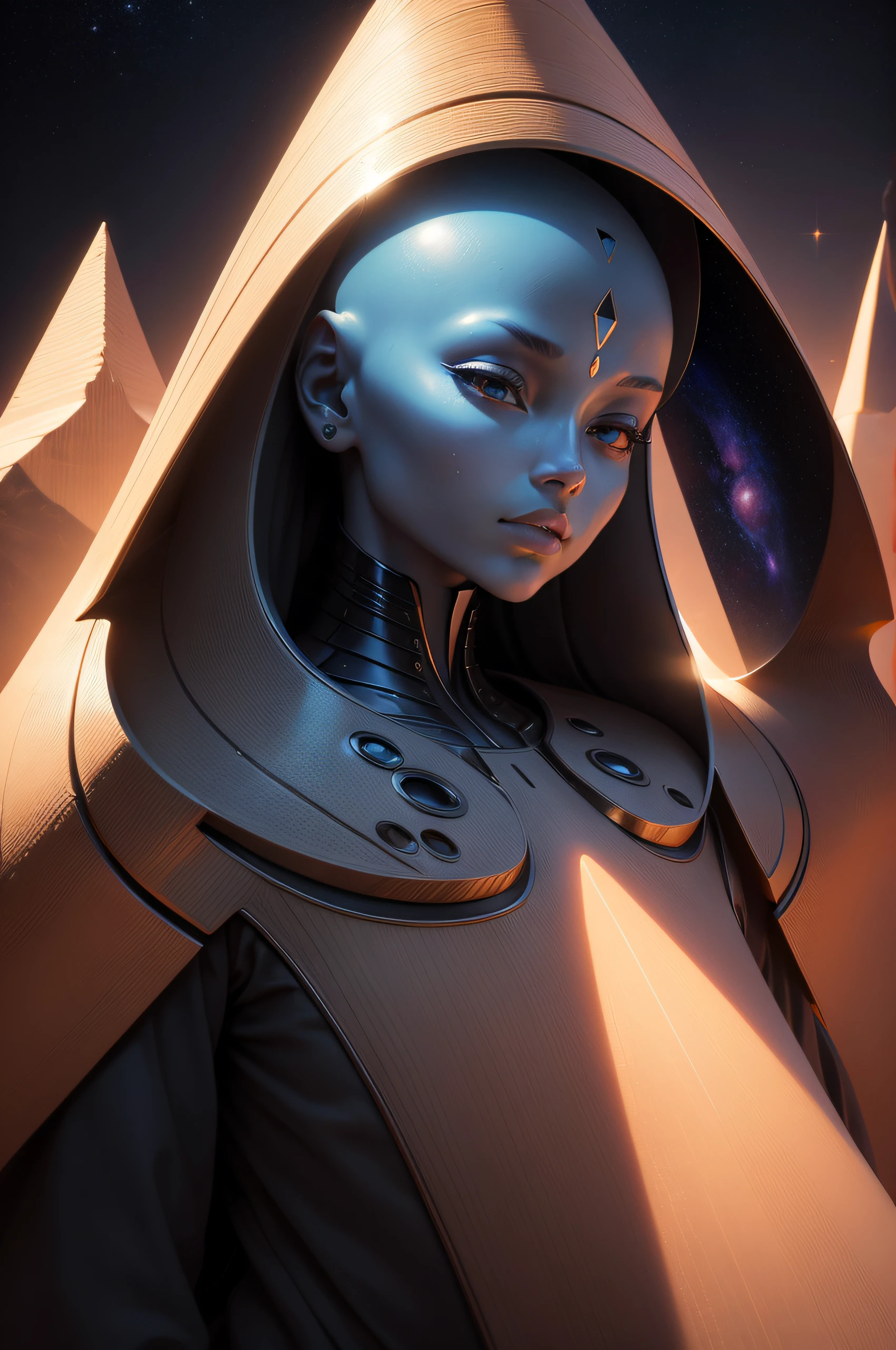 An art object of an alien civilization, Incomprehensible purpose, A combination of smooth lines with sharp edges, Versatility, Subject within a subject, Cosmic atmosphere, Extraterrestrial technologies, Higher Technologies, Abstraction, tmasterpiece, beautiody, geometry, art, hight resolution, High Detail, Cinematic, foto realista, 8k, hight resolution