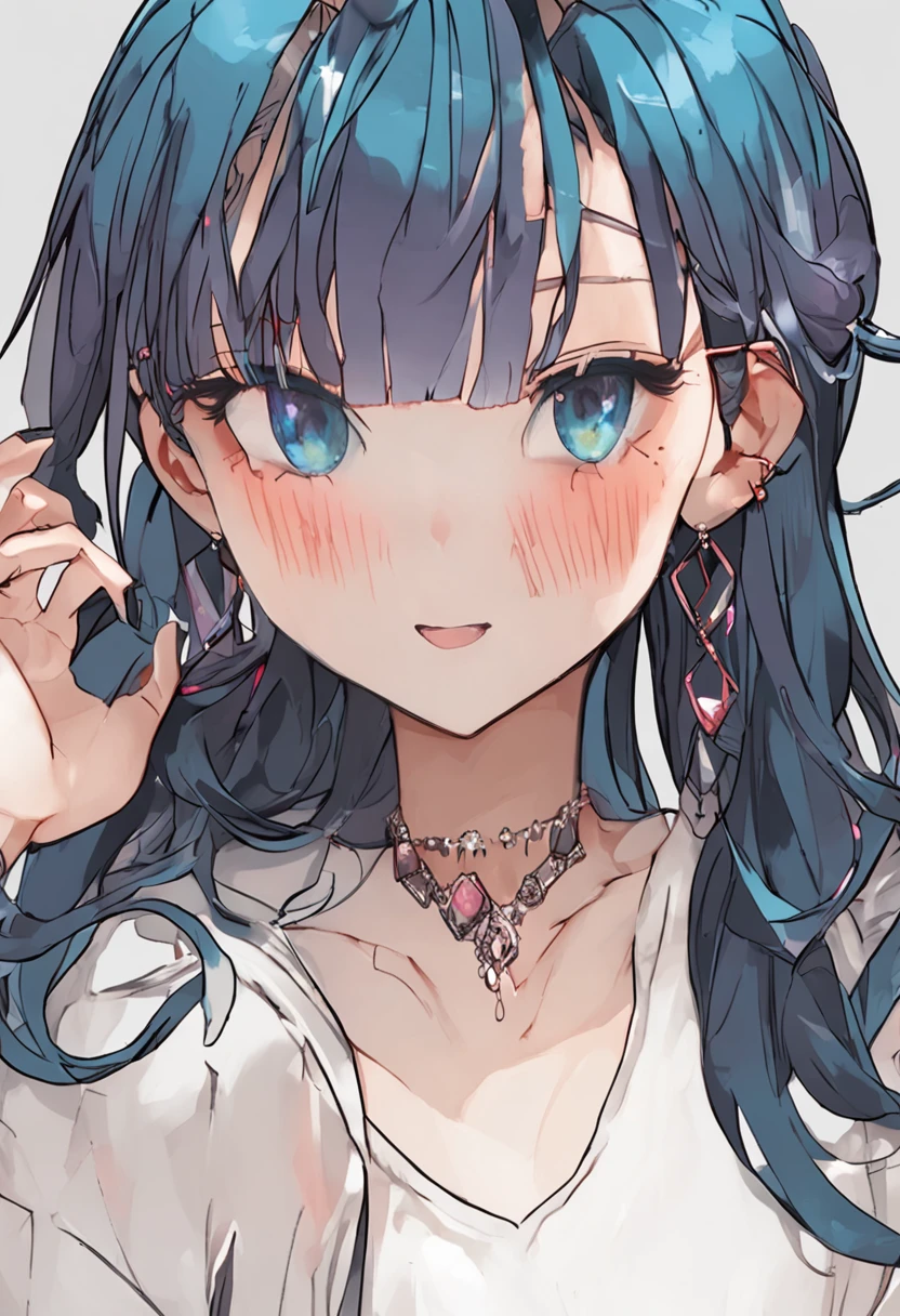 black hair, hair bobbles, longeyelashes, solid circle eyes, fake animal ears, light smile, ear blush, fang, blue hair, gradient eyes, pout, light smile, Surrealism, drop shadow, anaglyph, stereogram, tachi-e, pov, atmospheric perspective, stereogram, 360 view, 8k, super detail, ccurate, best quality