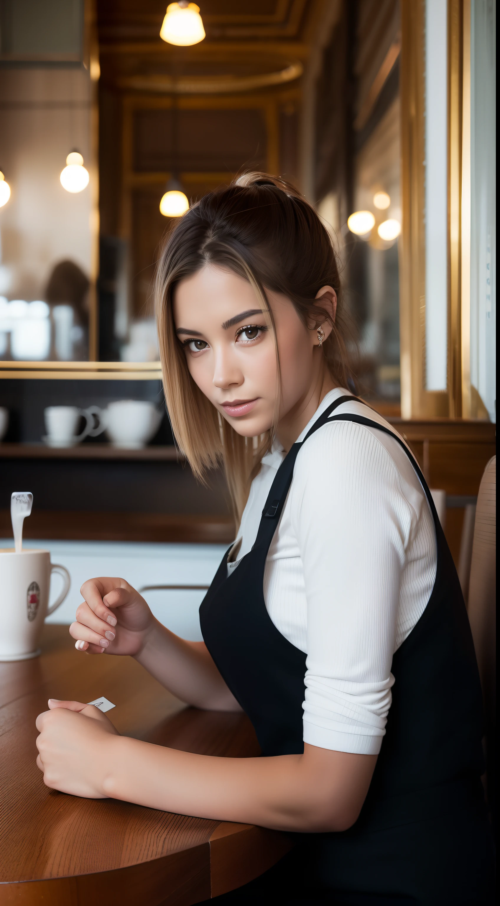 Draw a scene of a Parisian café with a cup of coffee.