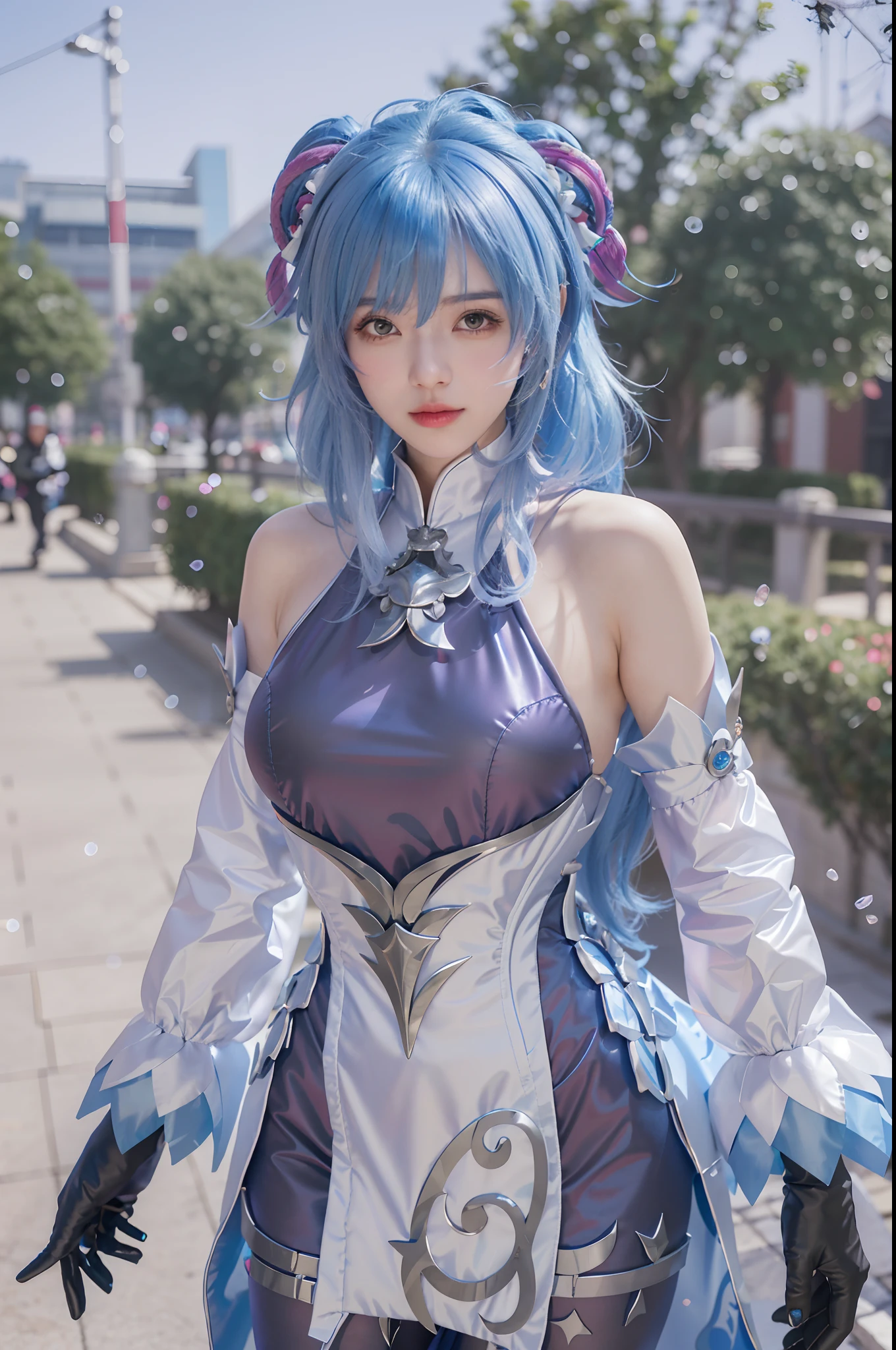 arafed woman in a costume with blue hair and gloves, anime girl cosplay, keqing from genshin impact, 8k high quality detailed art, anime goddess, anime character; full body art, guweiz, portrait knights of zodiac girl, ornate cosplay, by Shitao, anime cosplay, 8k artgerm bokeh