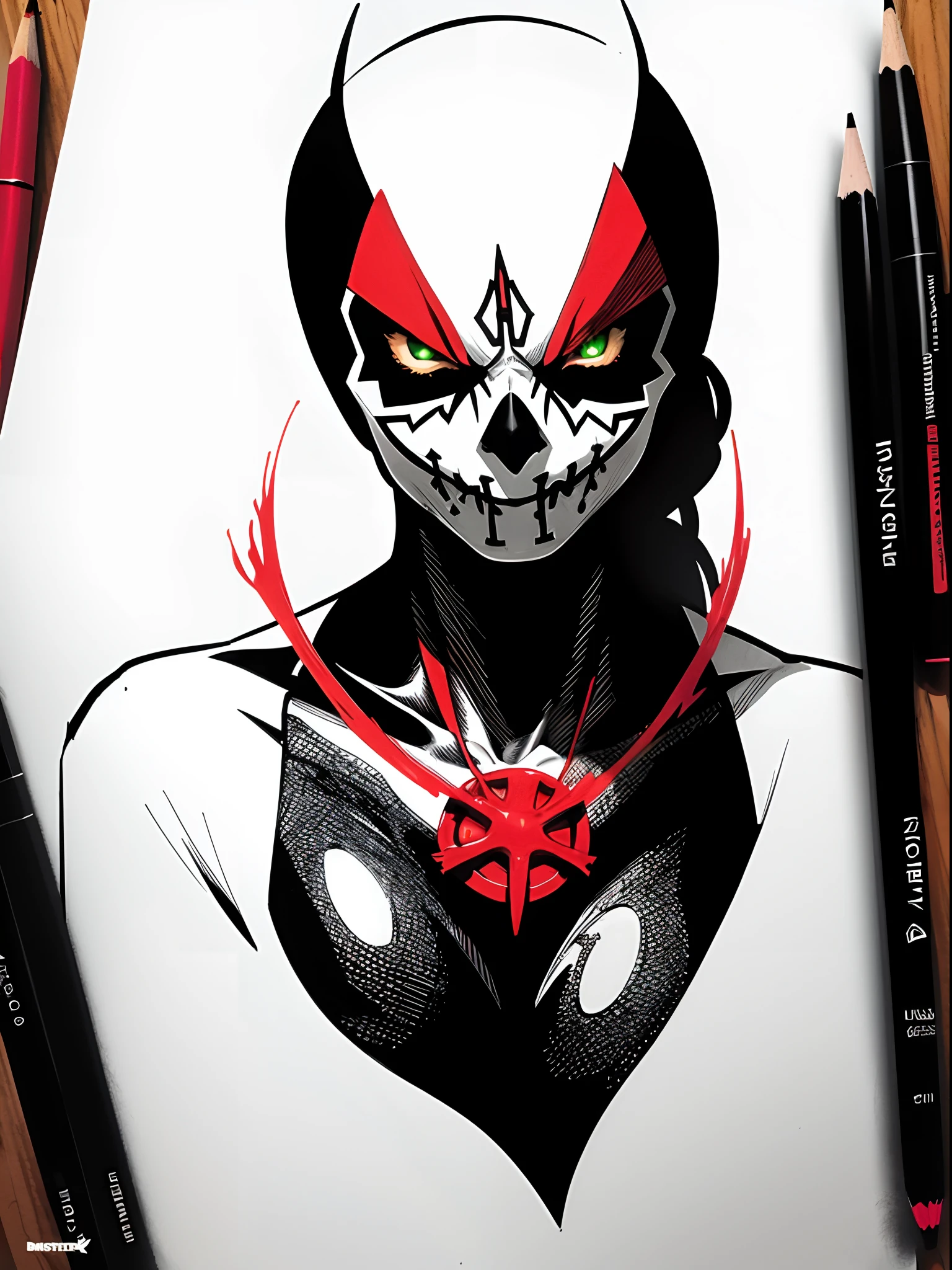 green poison and red blood ink, created the amazing form of the Image Comics character, ((Female Spawn)). Sketch, Manga Sketch, Pencil drawing, Black and White, Manga, Manga style, Low detail, Line art, vector art, by bugmAIster