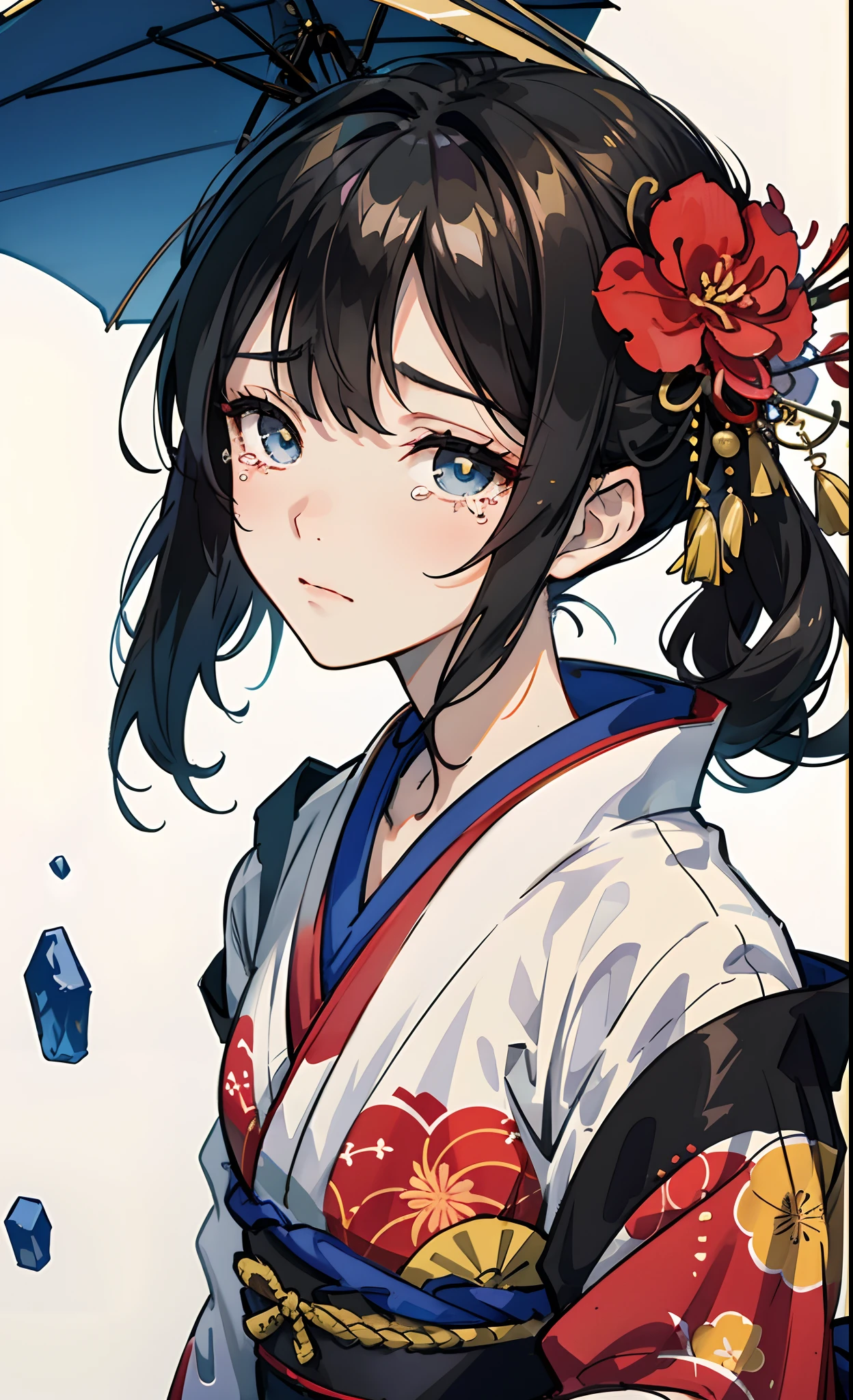 The black-haired teenager in a kimono looks at you with tears in his eyes,quadratic element,Empty eyes