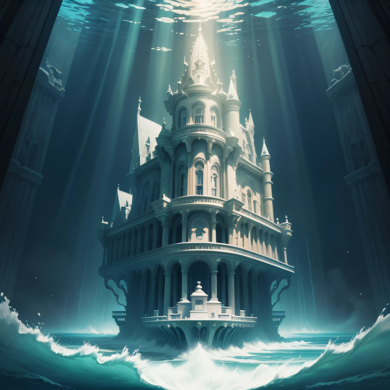 Atlantis floating in the sea