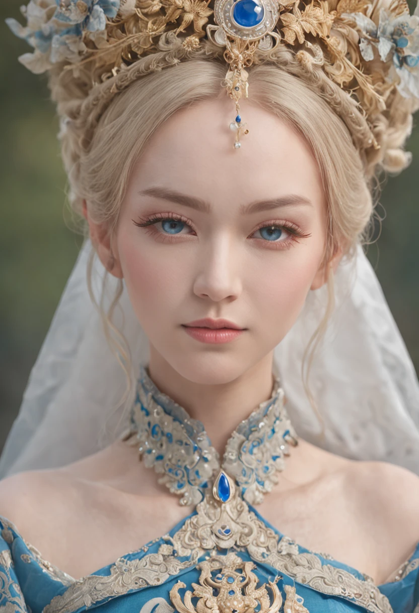 The majesty of the female emperor rules the entire territory,Gorgeous and elegant clothes bring out her noble temperament,The blue eyes revealed a touch of indifference and determination,Blonde hair shines with the brilliance of power,Like a ruthless and charismatic female emperor。