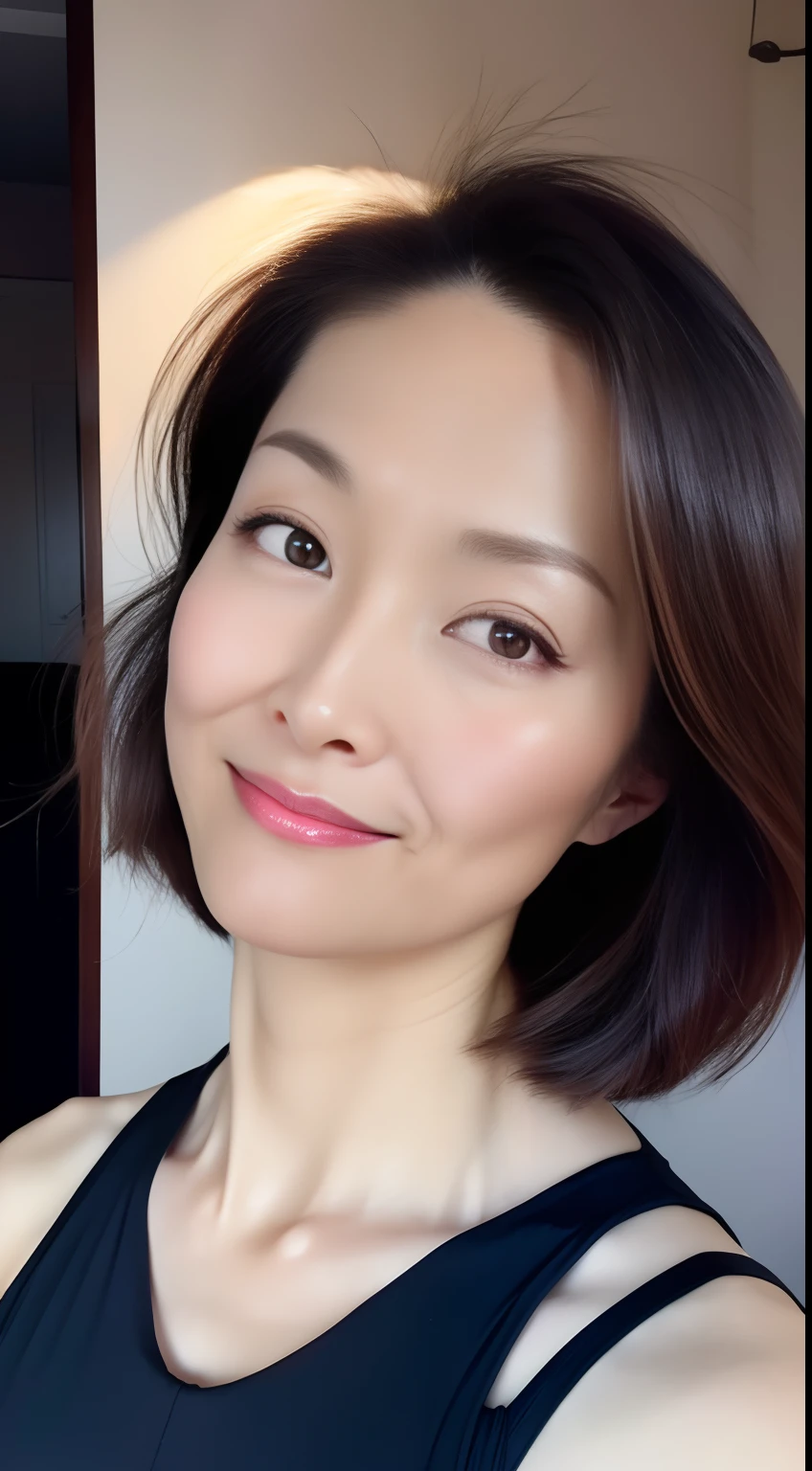 tutor、Woman in suit、Shorthair、(Colossal tits:1.3)、(tmasterpiece、top-quality)、((50-year-old female:1.2))、Young and cute Japanese face, Dewy skin, Soft portrait shots,8K,、very very beautiful、No bra