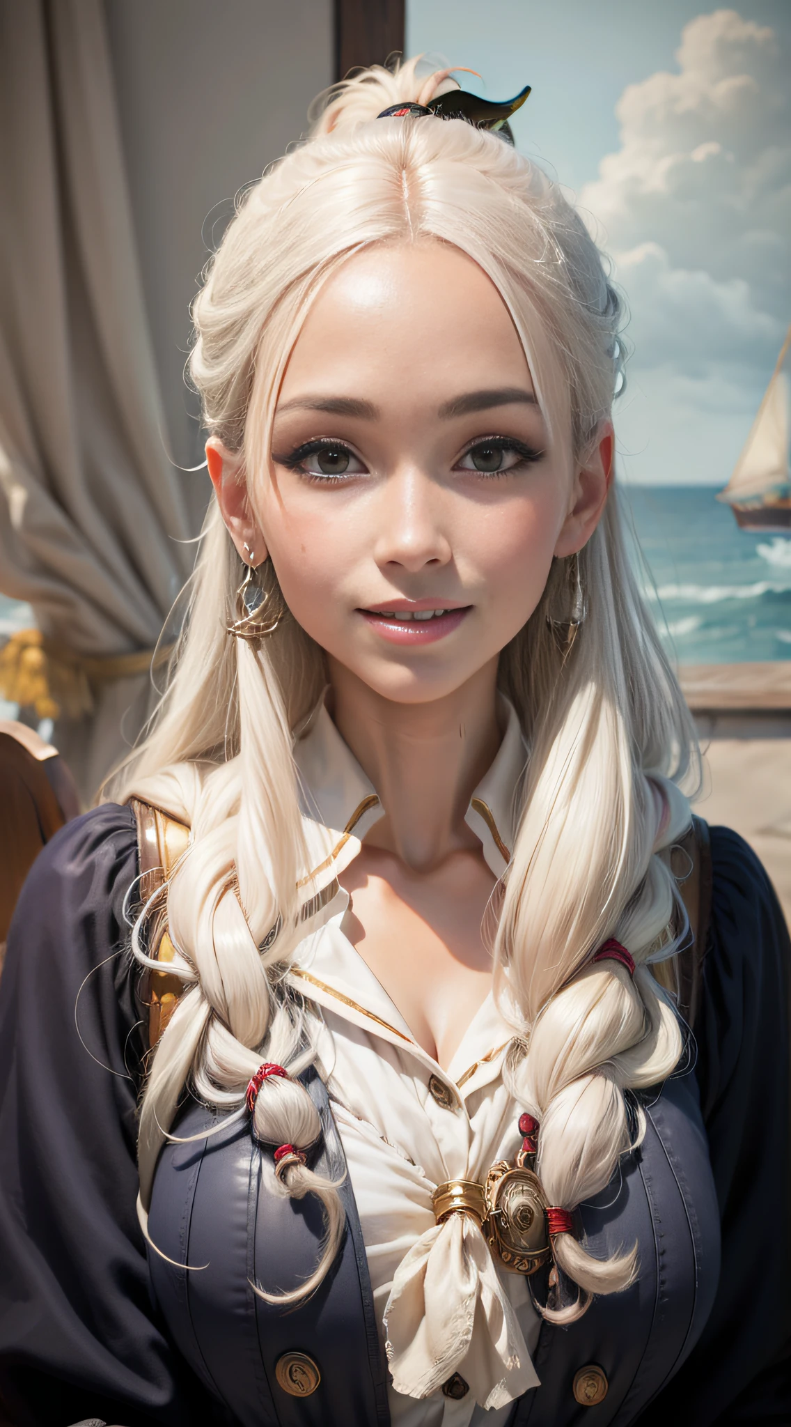 Portrait of a female sailor in the age of pirates,big breasts beautiful,ssmile,adolable