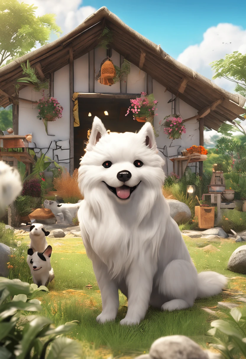 Farmer Vang Vieng, Laos、tmasterpiece、A well-deserved outstanding performance、Outstanding quality、Photo of black Shiba Inu、Charming big eyes、Round and large eyes、The eyes have excellent beauty、Realistic drawing with big eyes、??????????, Shining eyes、Dog illustration production、Beautiful background、Garden bathed in warm sunshine、Different flowers々colours、Picture of overgrown meadow、Exhibits the appearance of a slight blowing air.、Cute laughing dog、Elegant gestures in harmony with the landscape.、Under a bright blue sky、One with nature.、A powerful expression.、Take advantage of realistic touch、It makes you feel a deep connection to your dog.、Create a relaxing atmosphere、Fur that can be painted thoroughly.、Realistic expressions、A beautiful expression of natural harmony.、Breathe life into special moments、Weaving beautiful natural scenery、Soft light performance