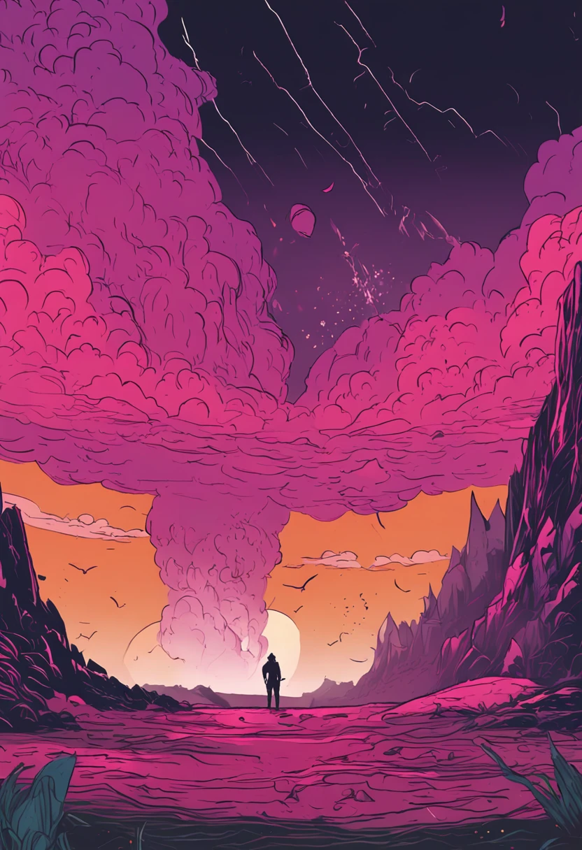 vibrant draco meteors raining to the ground in a hellish haze. (drawn in an anime style 1:2).