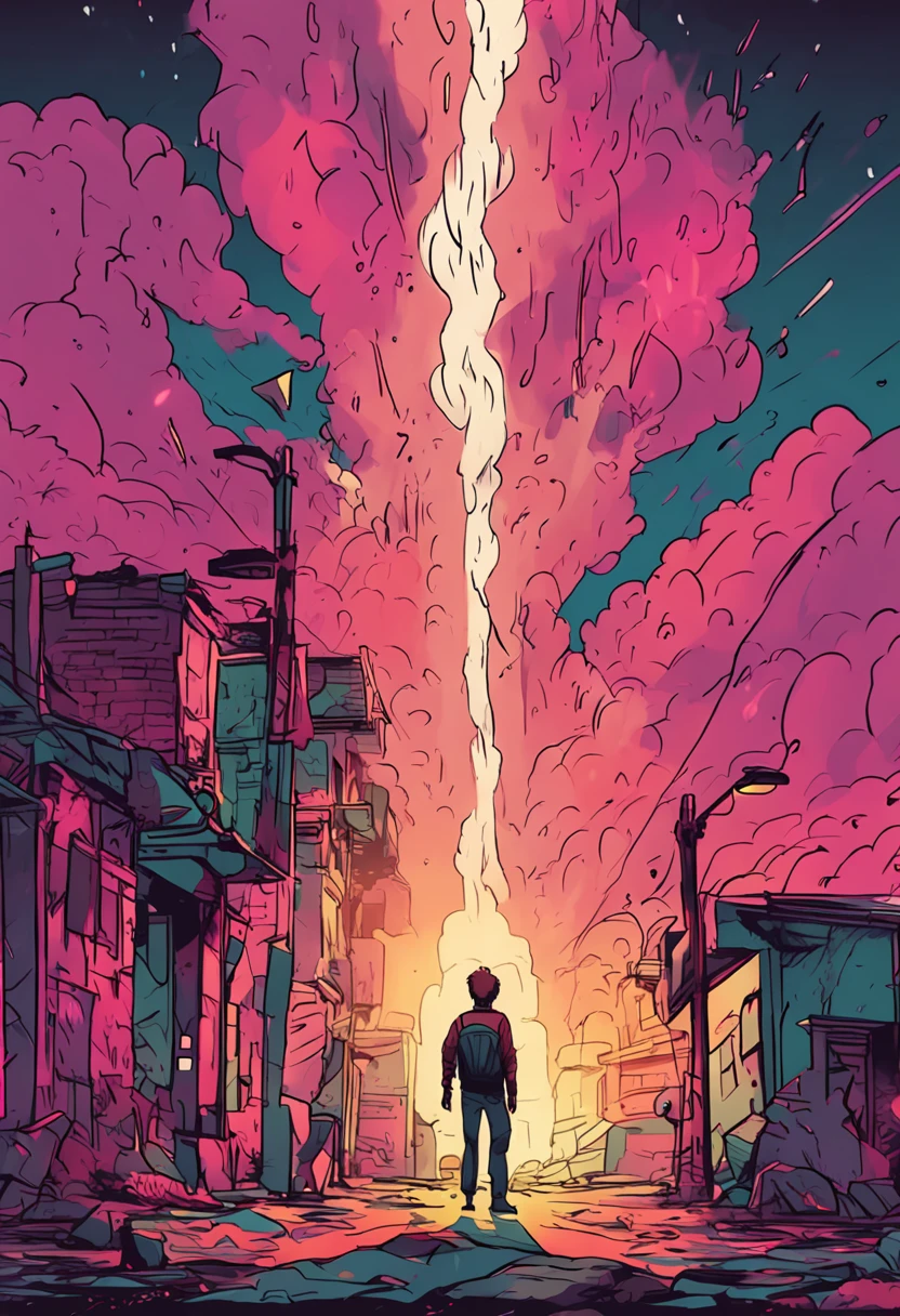 vibrant draco meteors raining to the ground in a hellish haze. (drawn in an anime style 1:2).