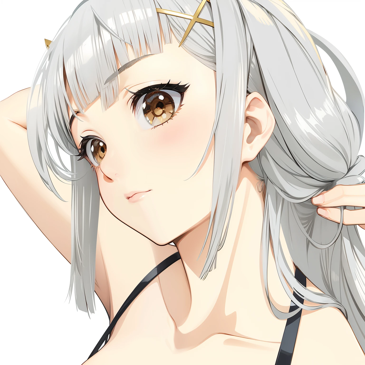 silber hair、golden hair ornaments、animesque、top-quality、