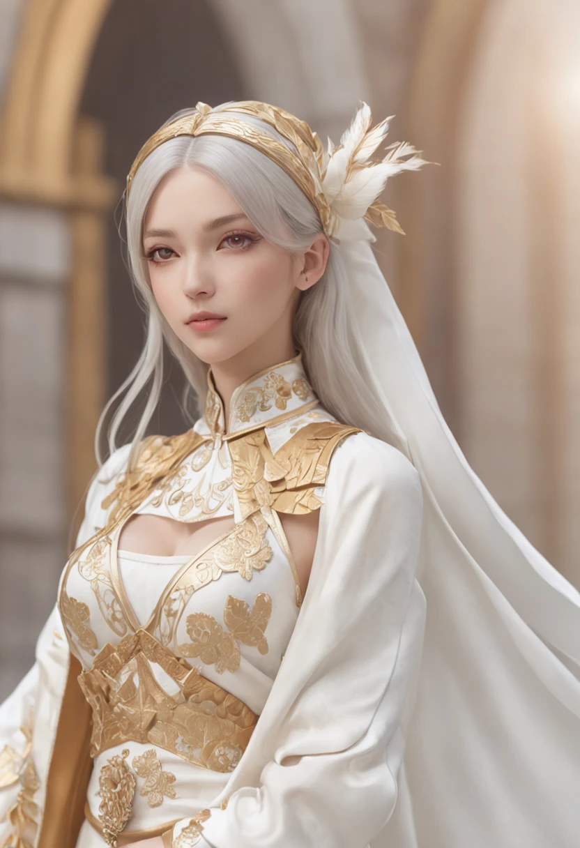 Anime - style illustration of two women in a gold and white outfit, Arte Oficial, lunar themed attire, divindade de cabelos brancos, Trend in CGTacing:, Wlop e Sakimichan, cushart krenz arte chave feminina, Arte Oficial altamente detalhada, prata e ouro, trending on artstation pixiv, Cores Dourado e Prata, knights of zodiac girl