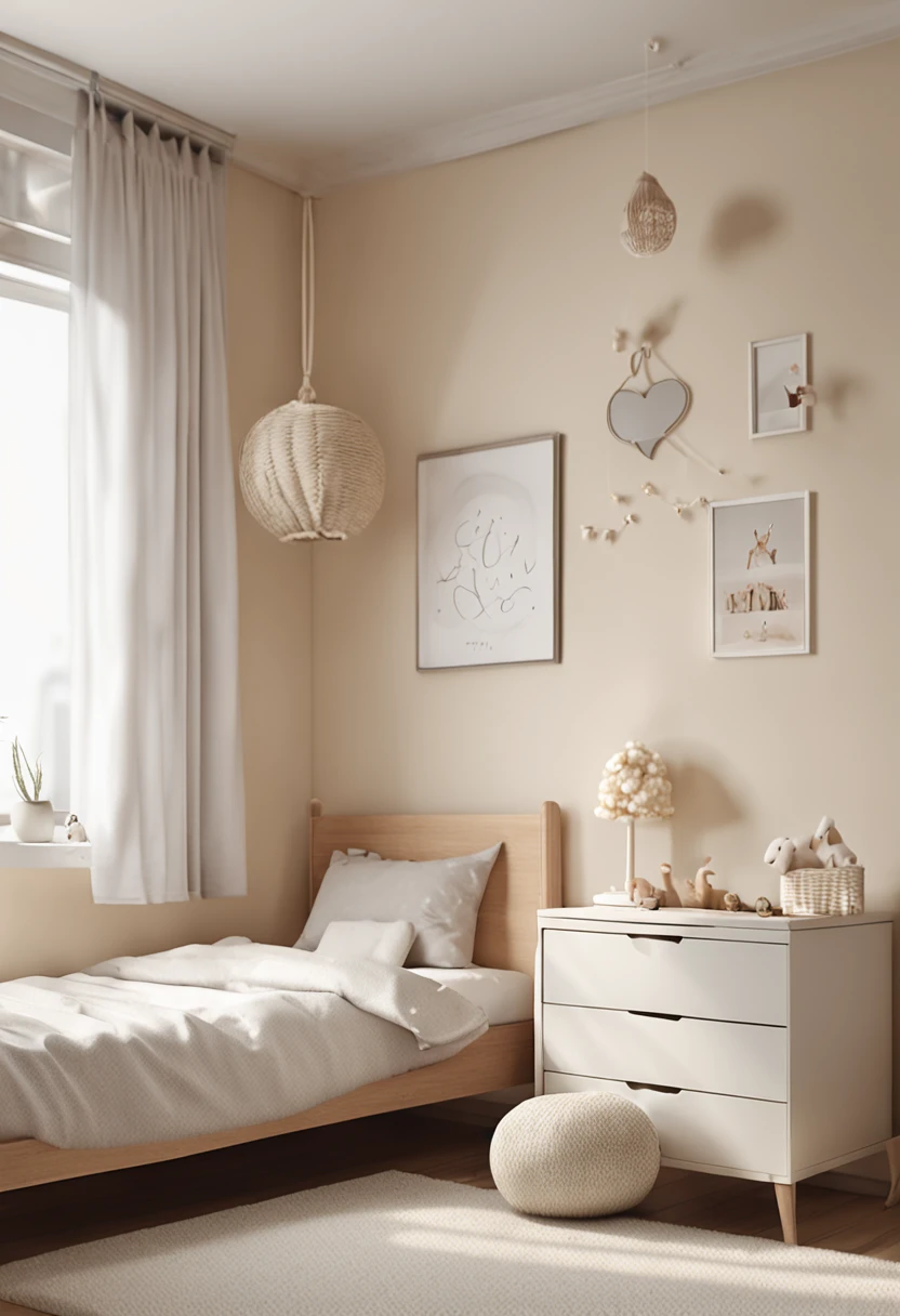 There was a white bed,White blanket and a white chair, inside a child's bedroom, children' s bedroom, nursery poster, designed for cozy aesthetics!, cozy studio photography, cute design, Realphotos, Boy's room, sterile minimalistic room, White bed, highly photographic render, cream - colored room, high-quality photo, warm and joyful atmosphere