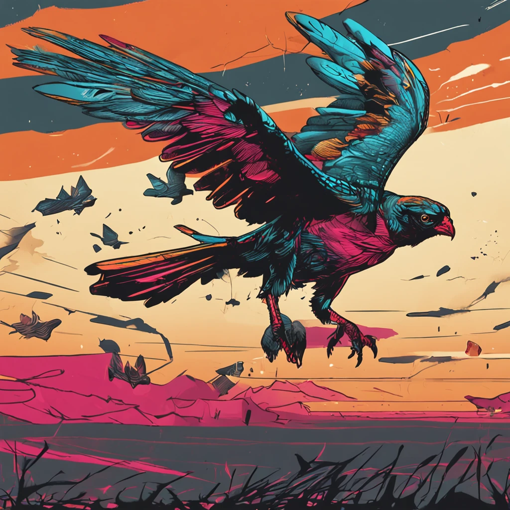 A close-up of a bird flying through the air with a fire in the background, eery, Portada detallada, Ilustraciones oficiales, energy,Evil, Perennifolio, Arte Emergencia, Arte clave.