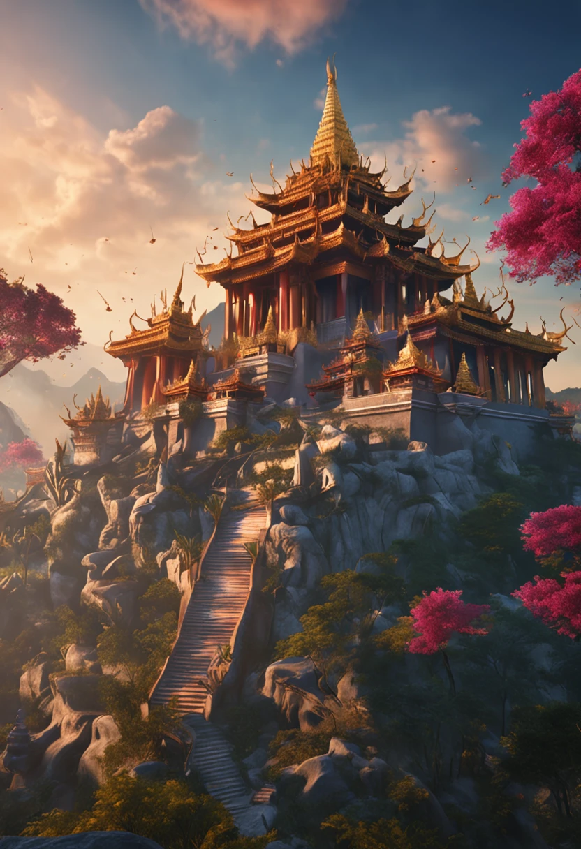 **Masterpiece, best quality, (very detailed cg unity 8k wallpaper), (best quality), (best illustration), (best shadow), glow spirit, with a ((((handsome warrior))) riding on a (((((flying dragon)))) , sky over Thai royal palace and Thai temples, surrounded by trees, leaves and branches, 3D, Octane rending, ray tracing, super detailed