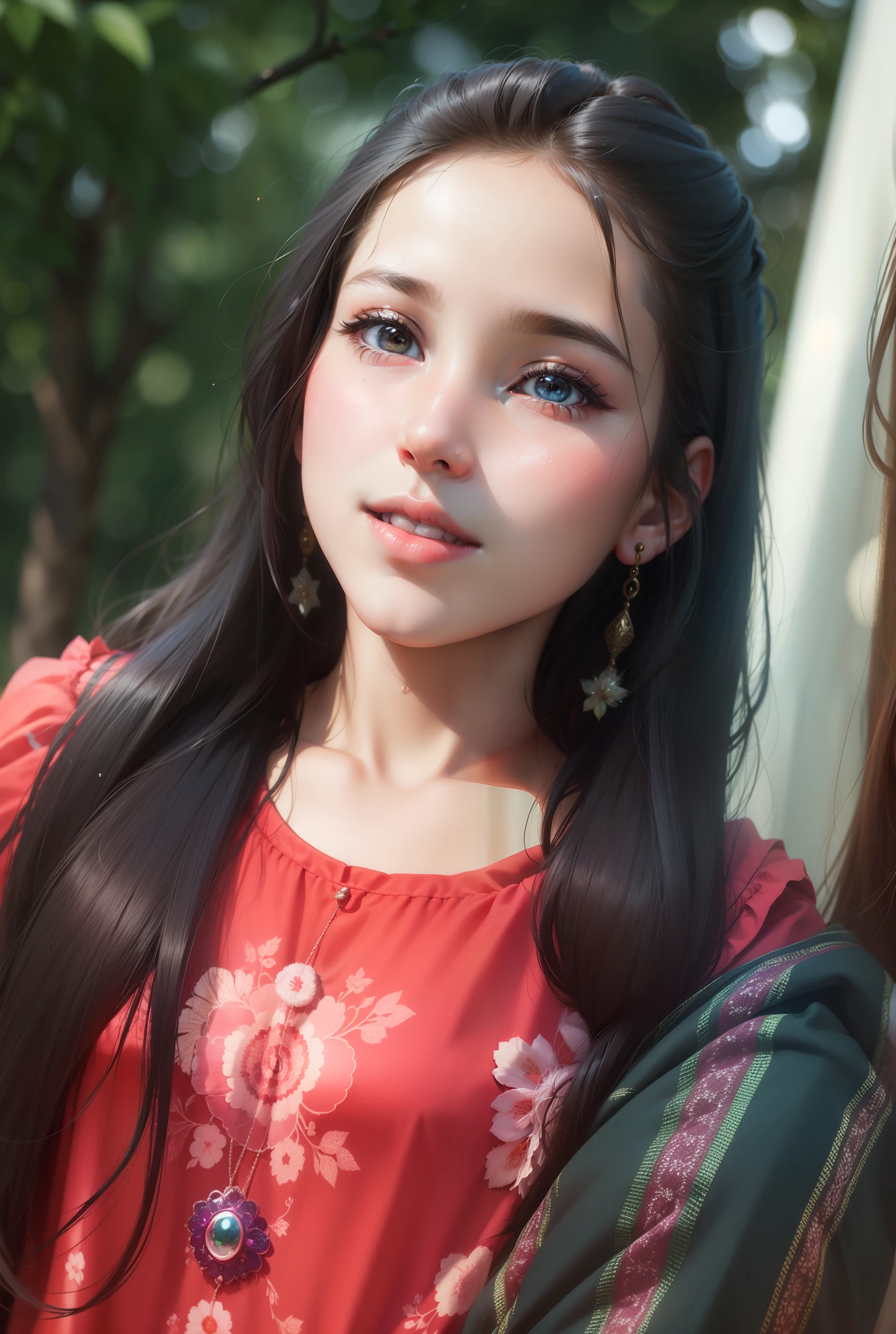 1 girl,happy,Delicate face,Smooth skin, ( bokeh, Out of Focus, Soft Lighting, God Ray, UHD)