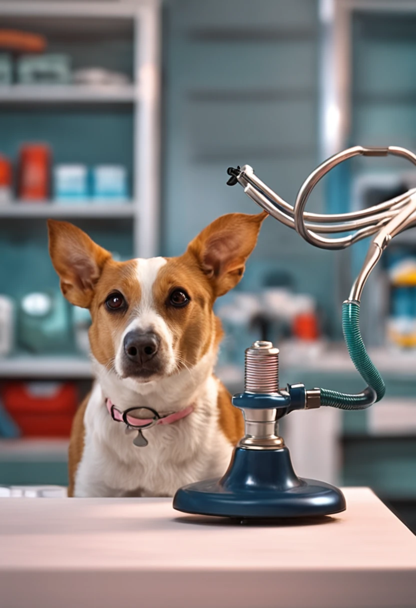 A stethoscope placed on the veterinary clinic table