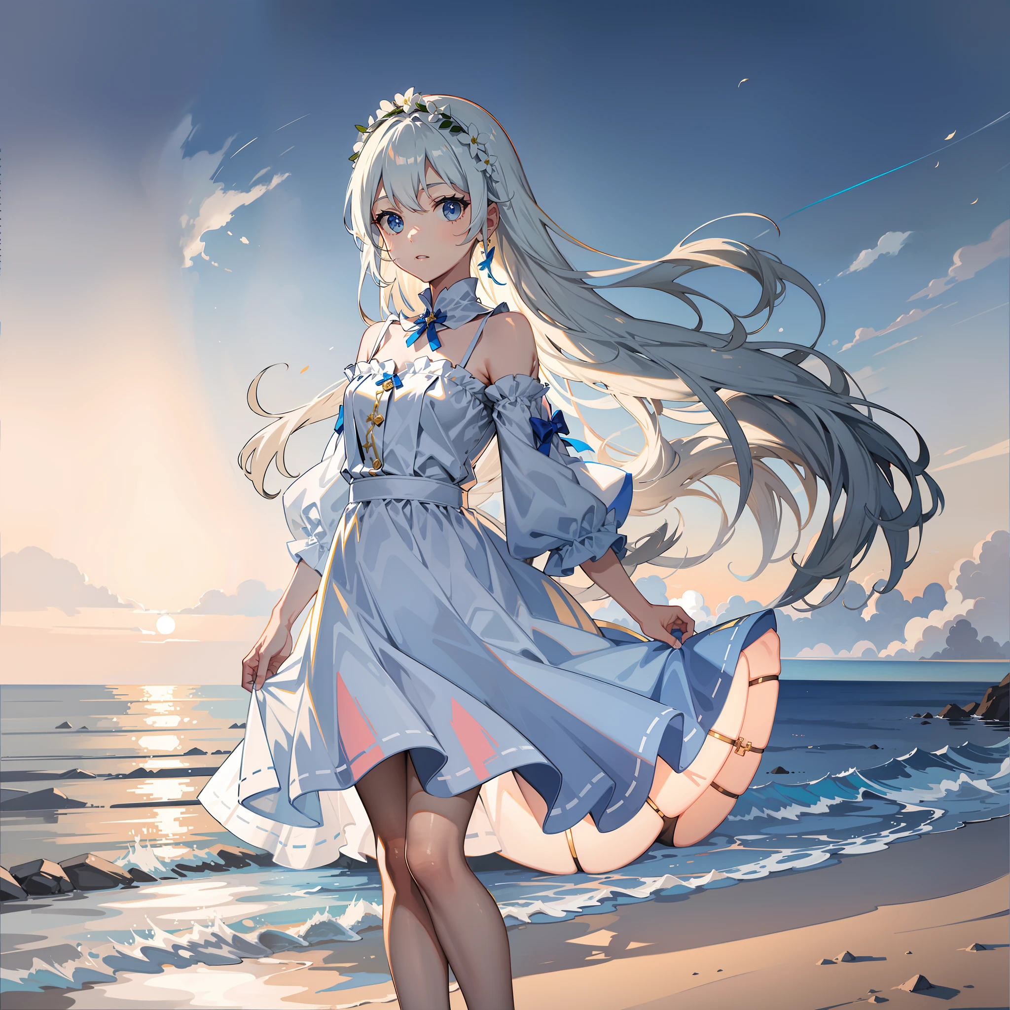 Flowing white hair