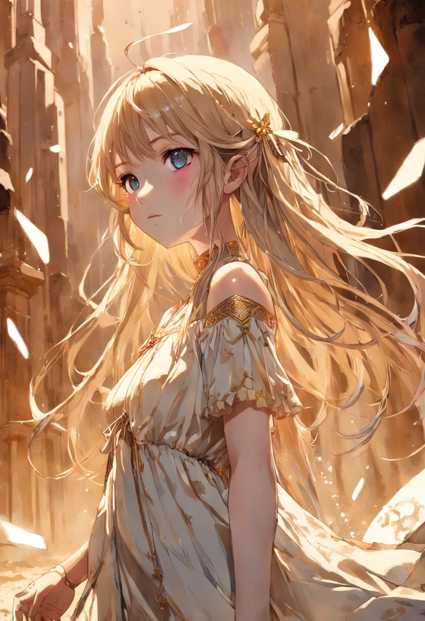 cinematic lighting, ((best quality)),((extremely_detailed_eyes_and_face)),((((ink)))),((illustration)),depth of field,((extremely detailed)),((watercolor)),((anime face)),(((dramatic_angle))),medium_breast,(8k_wallpaper),((bright_eyes)), (looking_at_viewers),(an detailed organdie dress),(((((very_close_to_viewers))))),((sleepy)),((masterpiece)),((((((surrounded_by_heavy_floating_sand_flow_and_floating_sharp_stones)))))),(((((messy_long_hair))))),((((veil)))),focus_on_face,(upper_body),(bare_shoulder),((((1girl)))),(golden_bracelet),(long yarn),((sunset)),lens_flare,light_leaks,((detailed_beautiful_desert_with_cactus)),medium_wind,(detailed_beautiful_sky)