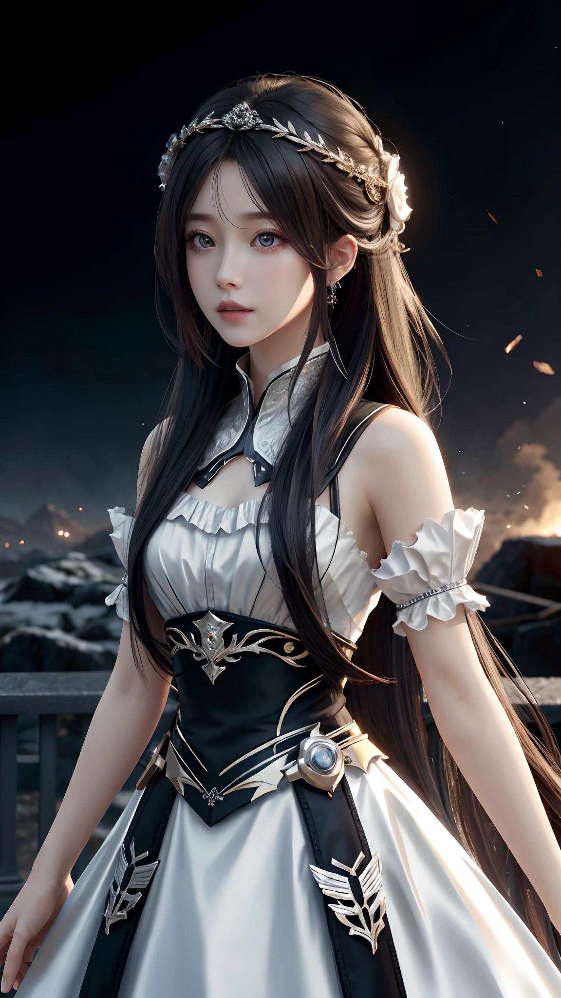 Ultra hd, 8k quality, a girl, very long hair, blur dress, detailed eyes, front capture, unreal engine 5,