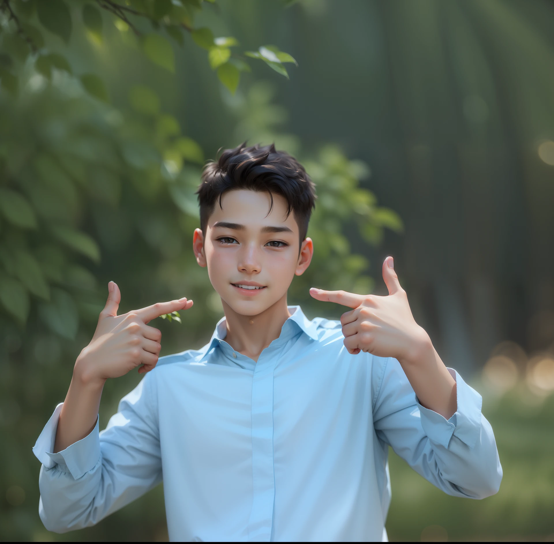 1 boy,happy,Delicate face,Smooth skin, ( bokeh, Out of Focus, Soft Lighting, God Ray, UHD)