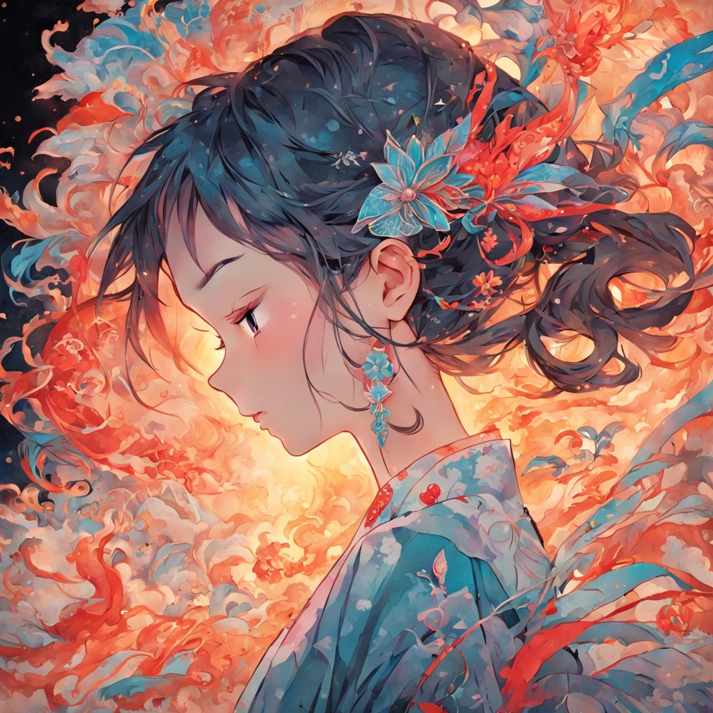 (White background:1.4),(Silhouette of a girl's head, Eyes closed, colorfull long hair, Oriental elements),(Chinese illustration:1.3,paper art:1.3, Quilted paper art:1.2),( reasonable design, Clear lines, High sharpness,Best quality, Very detailed, Masterpiece, movie light effect, 4K )