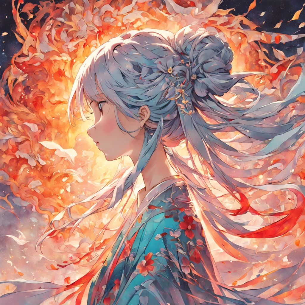(White background:1.4),(Silhouette of a girl's head, Eyes closed, colorfull long hair, Oriental elements),(Chinese illustration:1.3,paper art:1.3, Quilted paper art:1.2),( reasonable design, Clear lines, High sharpness,Best quality, Very detailed, Masterpiece, movie light effect, 4K )