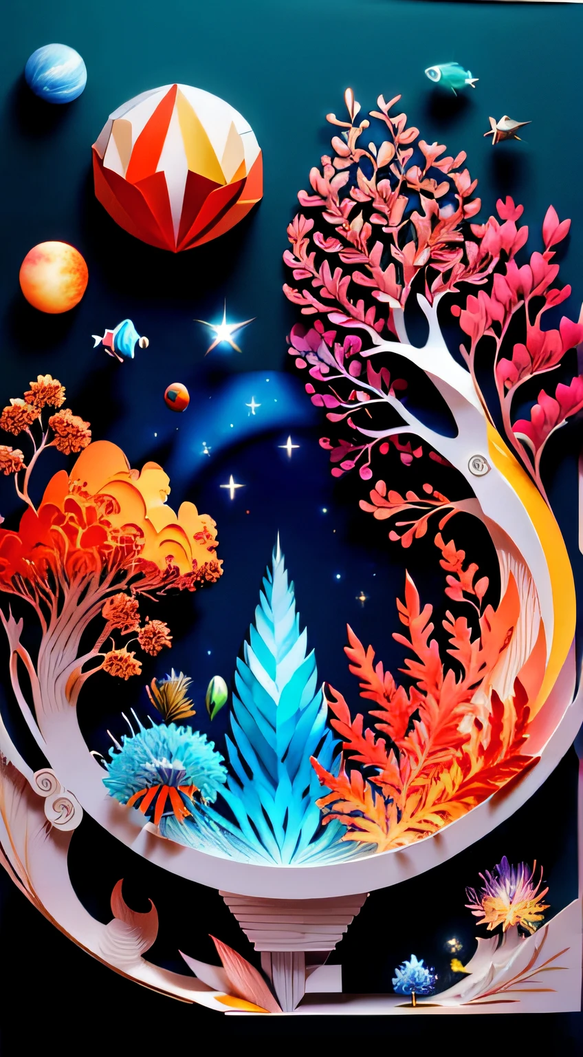 （（（tmasterpiece））），best qualtiy，illustratio，planet earth，Eau，firey，ventania，the space，paper_cut