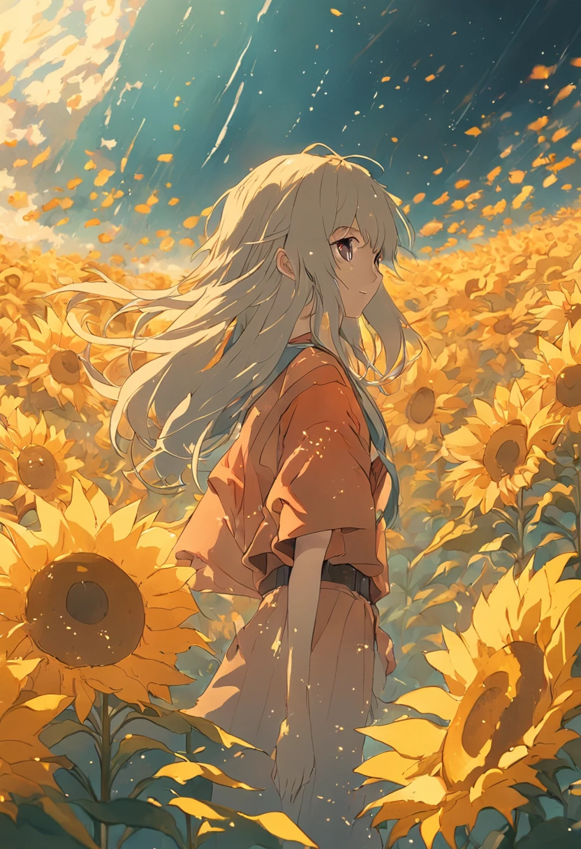 Warm sea of sunflower flowers