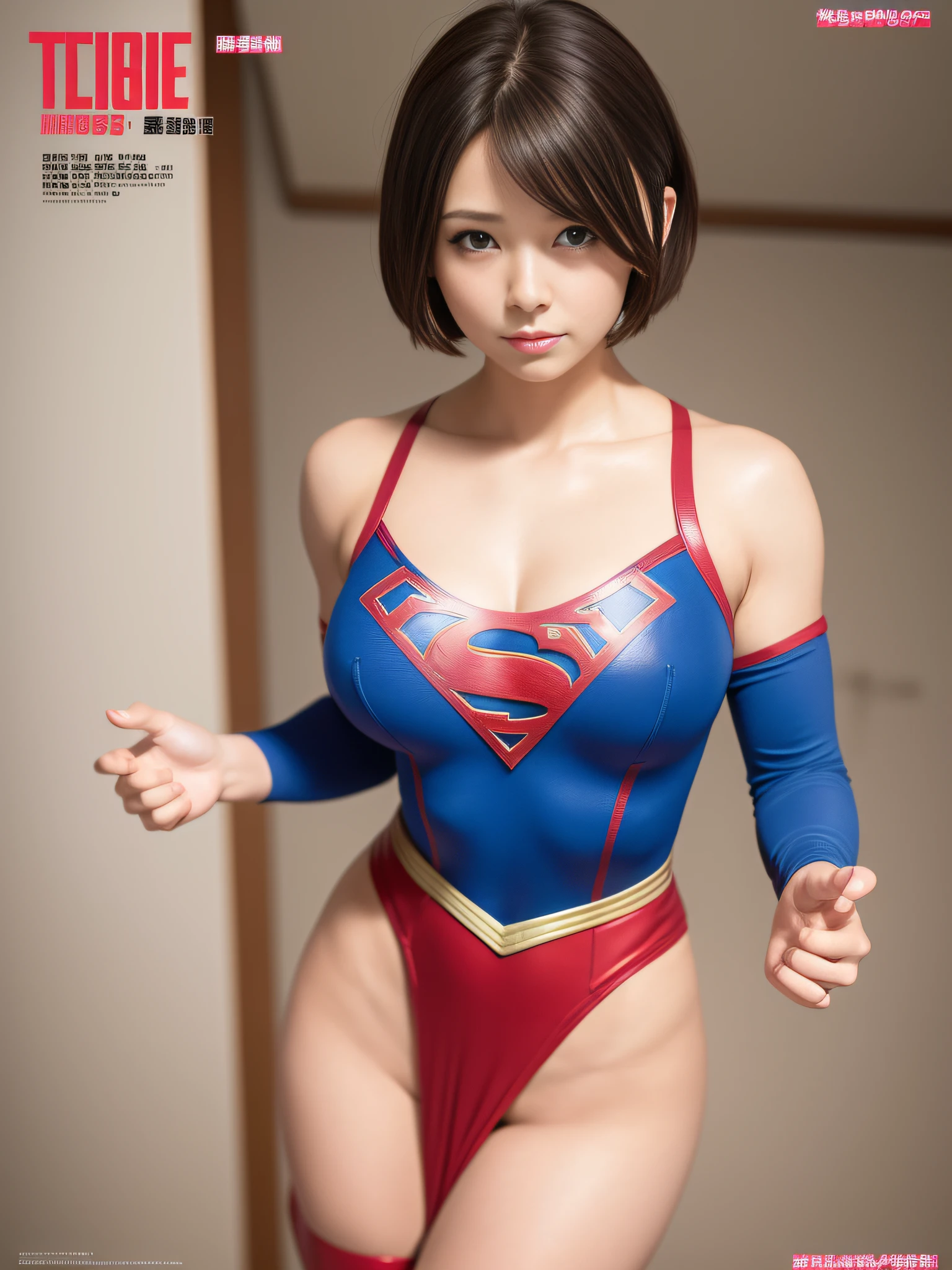 masterpiece、Short-haired Supergirl、Gymnasium、bare-legged、Looking at the camera、large full breasts、Too short miniskirt、highleg、Pro Wrestling、Magazine covers