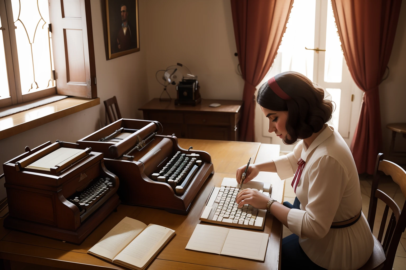 Date: 2019
Country: Albania
Description: In an Albanian manor house, an adult writer types on a vintage typewriter placed on a pastel desk. The soft daylight highlights the ambiance of history and creativity, capturing Albania's unique blend of tradition and modernity.