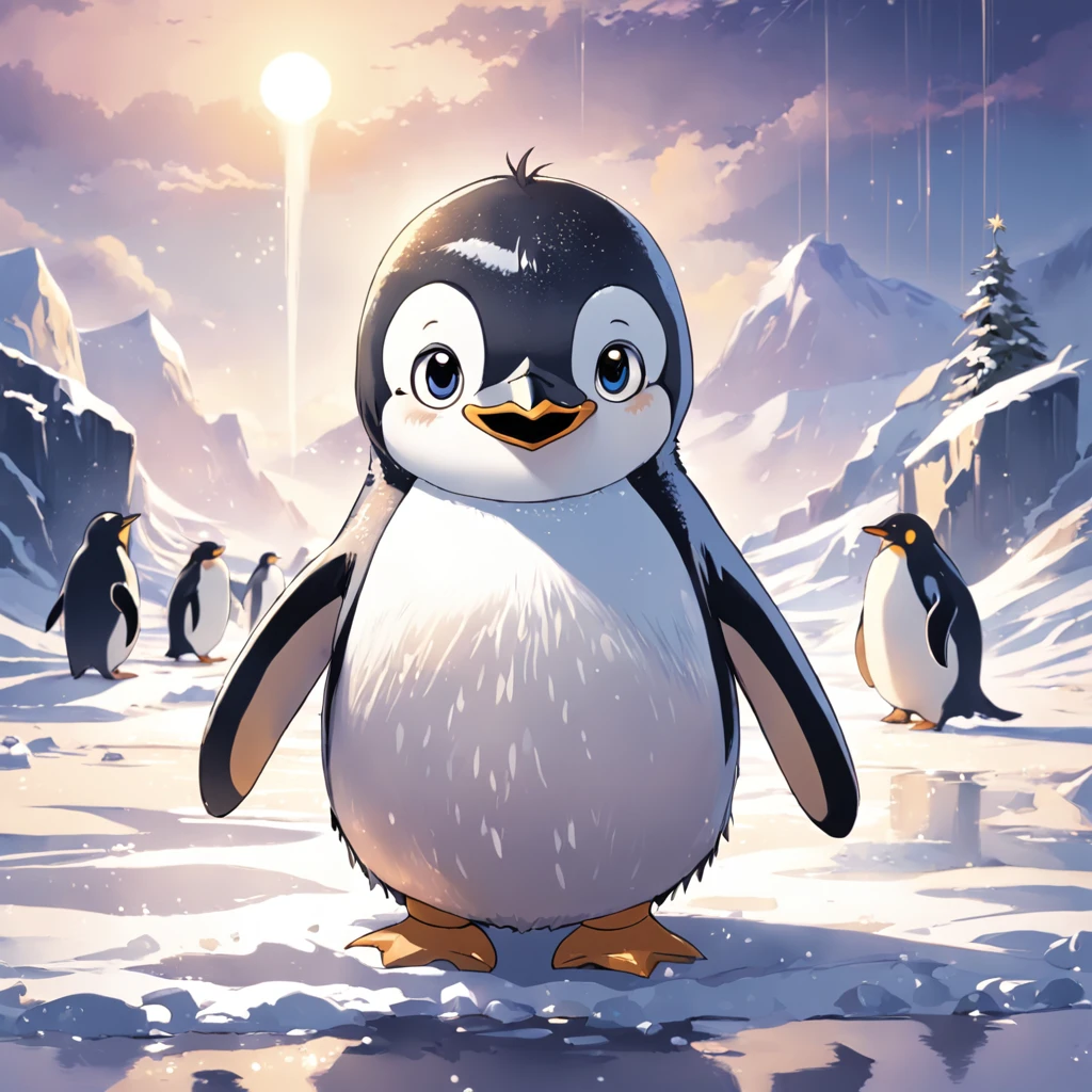 "Generate cute penguin images in super high quality anime style。Subject to the following conditions:、Can you please create an anime-style image of a beautiful penguin？

Make sure that only one cute cartoon-style penguin appears in each image。Do not contain other penguins or animals。Make sure there is only one anime-style cute penguin in the scene。

Don't let penguins have more limbs than they need、Please draw with a natural posture while incorporating anime-style features。While maintaining cuteness、Avoid excessive display of limbs。

Be careful to draw a natural anime-style environment in the background.。Imagine a scene with a cute anime-style penguin with a happy expression.。

Draw carefully so that the tail does not come out on the penguin's ass。Adjust it to keep a natural look。

So that the penguin's neck is of the right length,、Please adjust the balance while maintaining the characteristics of anime。

Draw a penguin body shape in an anime style chubby。Cute rounded body and、Beautifully reproduce the fluffy feeling of obesity。

Please try to make sure that the anime-style image that is generated is a beautiful one with only one penguin.。Unpleasant facial expressions and situations、Elements of violence and anxiety、Discriminatory or insulting elements、Please do not include any sensitive topics or prejudices.。

Comply with these instructions、We are waiting for wonderful images that maximize the charm of cute penguins in anime style.。"