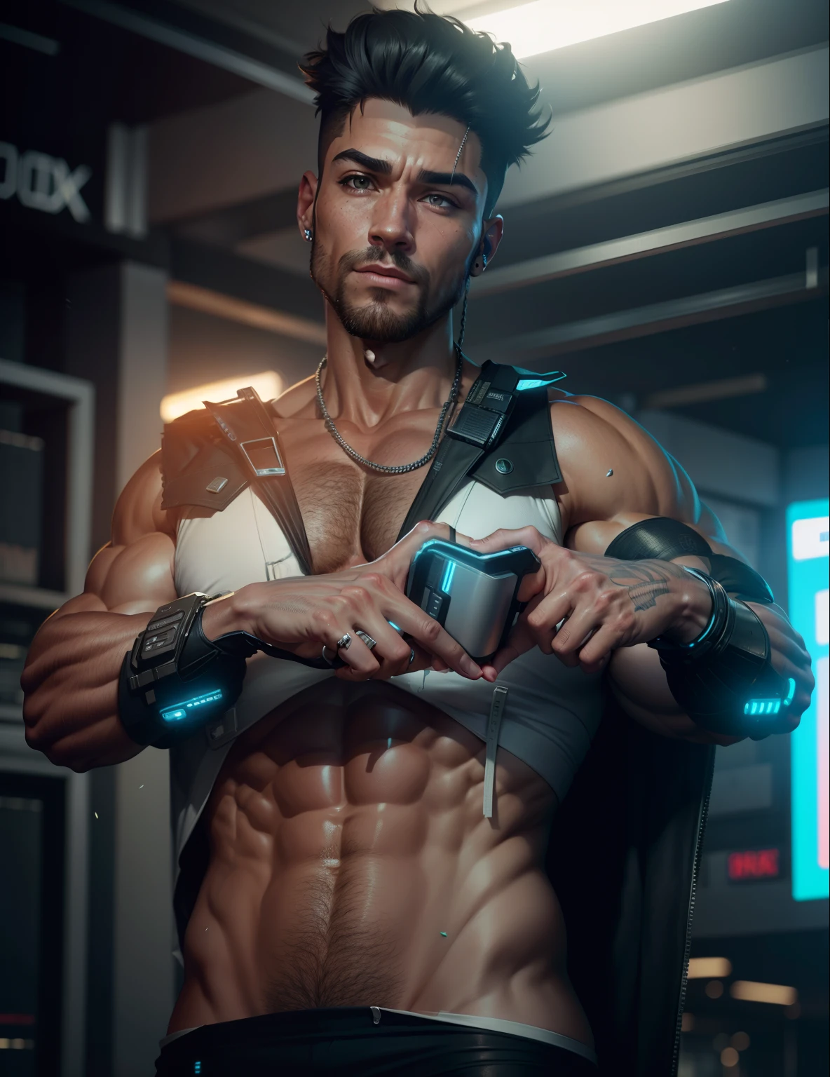 Cyberpunk realistic bodybuilding for men 8k ultra HD