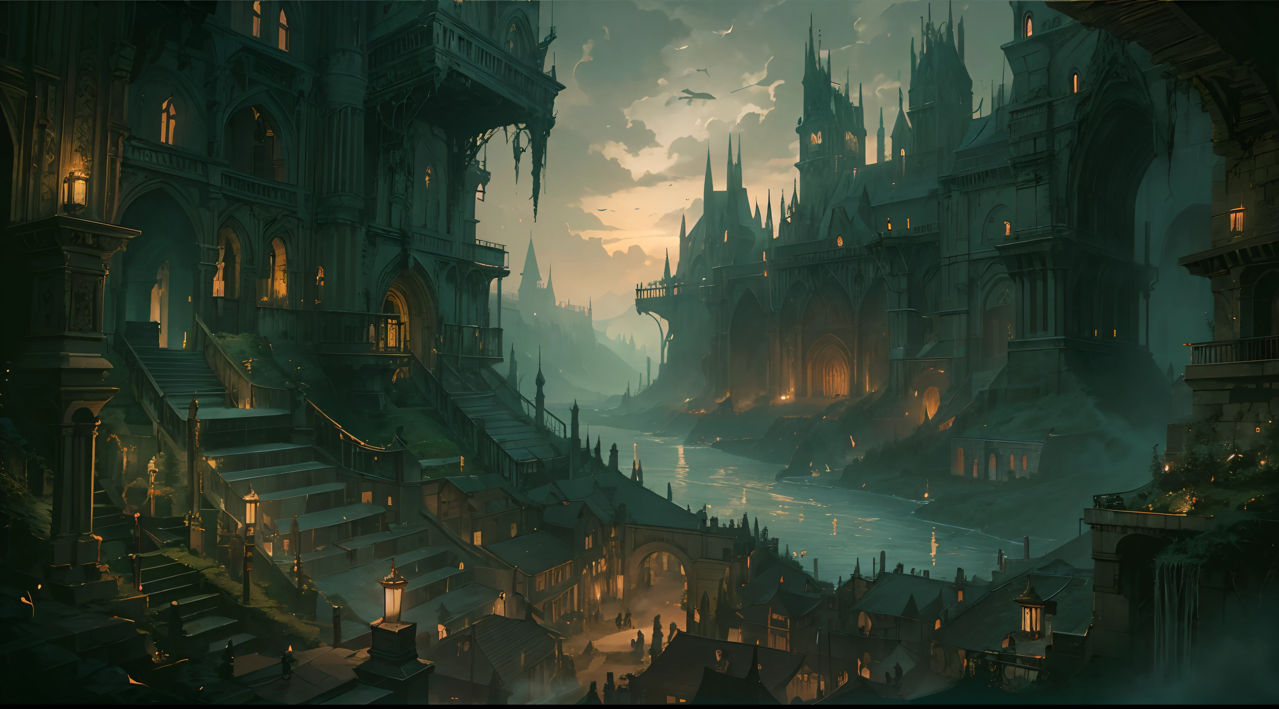 "(by Greg Rutkowski: 1.2), (masterpiece), (best quality), extremely delicate and beautiful, illustration, (fantasy landscape), A mesmerizing fantasy landscape with enchanting elements blending seamlessly. (dungeon full of screaming prisoners got tortured), (adorned with spooky atmosphere surrounded with bloods). A sense of dark and horror fills the air, inviting exploration and discovery, depth of field, HDR, intricate, delicate"