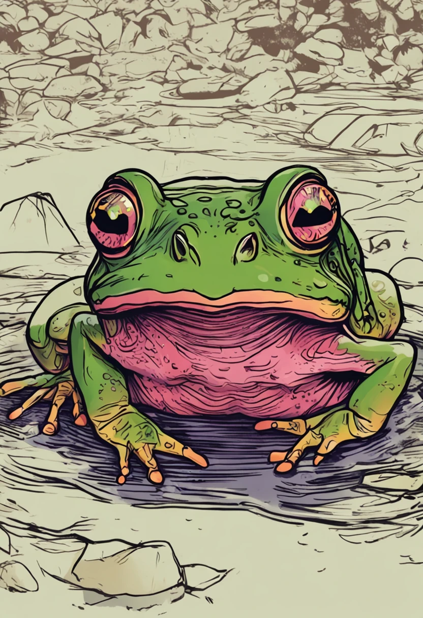 "(A lot of detail, qualidade de obra-prima), Realistic tattoo illustrations, A frog with a bioweapon,frogs"