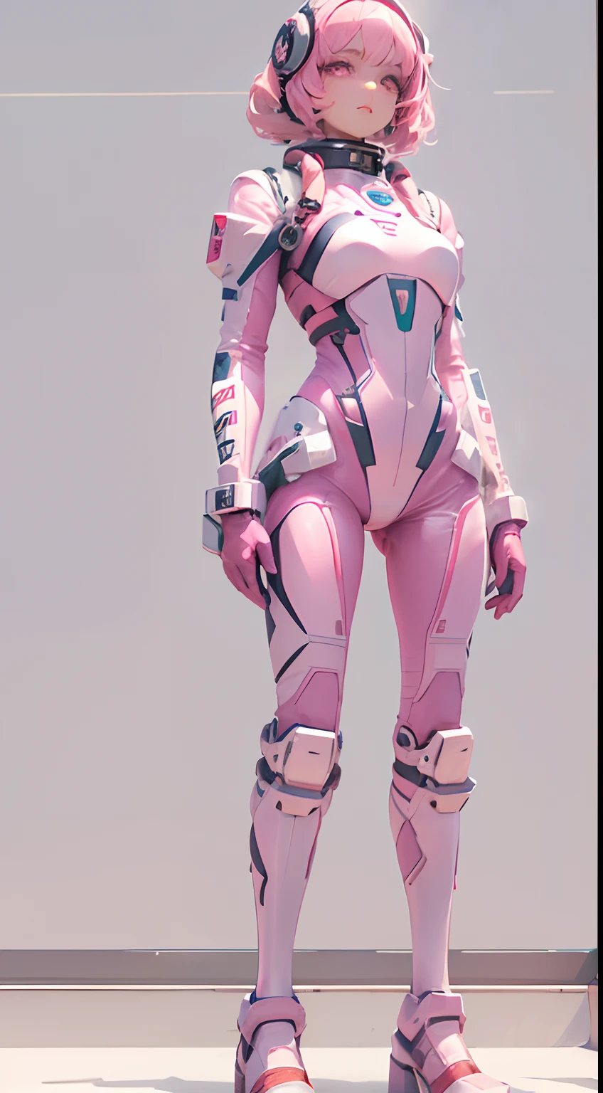 (tmasterpiece:1.3),(best qualtiy:1.3),3D,8K,.1girll,独奏,Pink hair,Pink eyes,shelmet,full bodyesbian,Spacesuit,tightsuit,mitts,standing on your feet,Q version