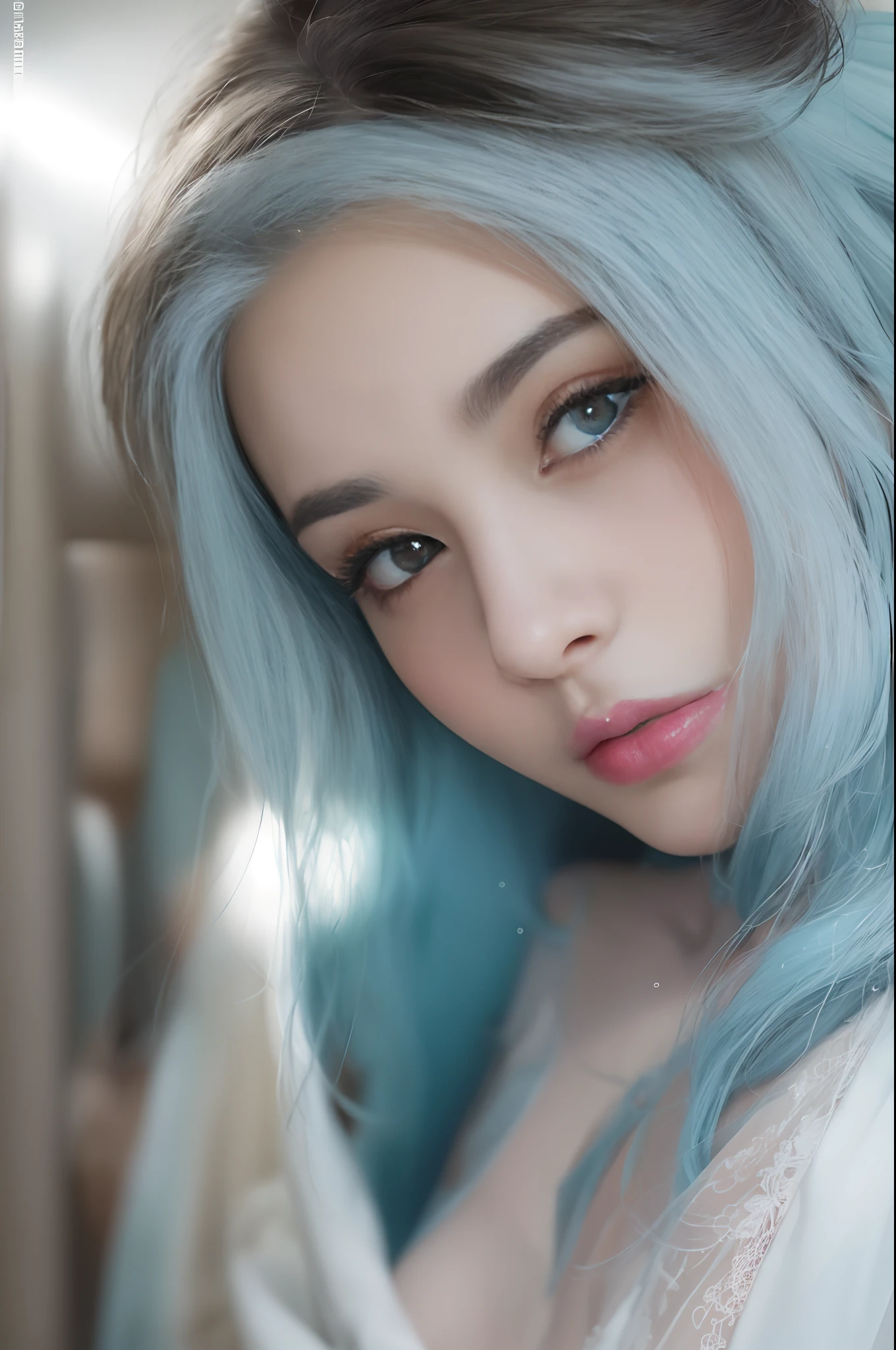 Sexy dress with lace, (photograph of-realistic: 1.4), (Ultra photo realsisim: 1.4), (realisticlying: 1.3), (Smoother lighting: 1.05), (Improve the quality of cinematic lighting: 0.9), 32K, 1girll, 20岁女孩, seios granes, décolleté, Lifelike lighting, retroiluminação, light in face, Ray traching, (bright light: 1.2), (enchanced quality: 1.4), (best quality real texture skin: 1.4), finely quality eyes, finerly detailed face, finely quality eyes, closeup of face, The shirt, (Increased Body Line Mood:1.1), (increase in beauty of skin texture:1.1),Lie down in bed,Bedrooms,Squat on the bed,Raise your legs and spread them outward,Delicate and beautiful face,weeping,is shy(Can't help it,climaxing)of expressions,beak(slightly opening ey,Spit,Hot gas),,Long fluffy blue and white hair,Loose and transparent pajamas(Tore,Breakage),Ruddy complexion,open waist,Golden ratio figure(Trembling, relaxing),No pants(No skirt,vacuum,No close-fitting pants,moisty),legs are open((Leakage of female genital organs(closeup cleavage)),Seductive pose(missionaris position),Leakage of female genital organs,urinating,Can't help it(Pee out),A large amount of liquid spews out,Accompanied by transparency,ropy,liquids,A large number come out of the female genital organs,Peeing wet sheets appear(Cleavage is seductive)