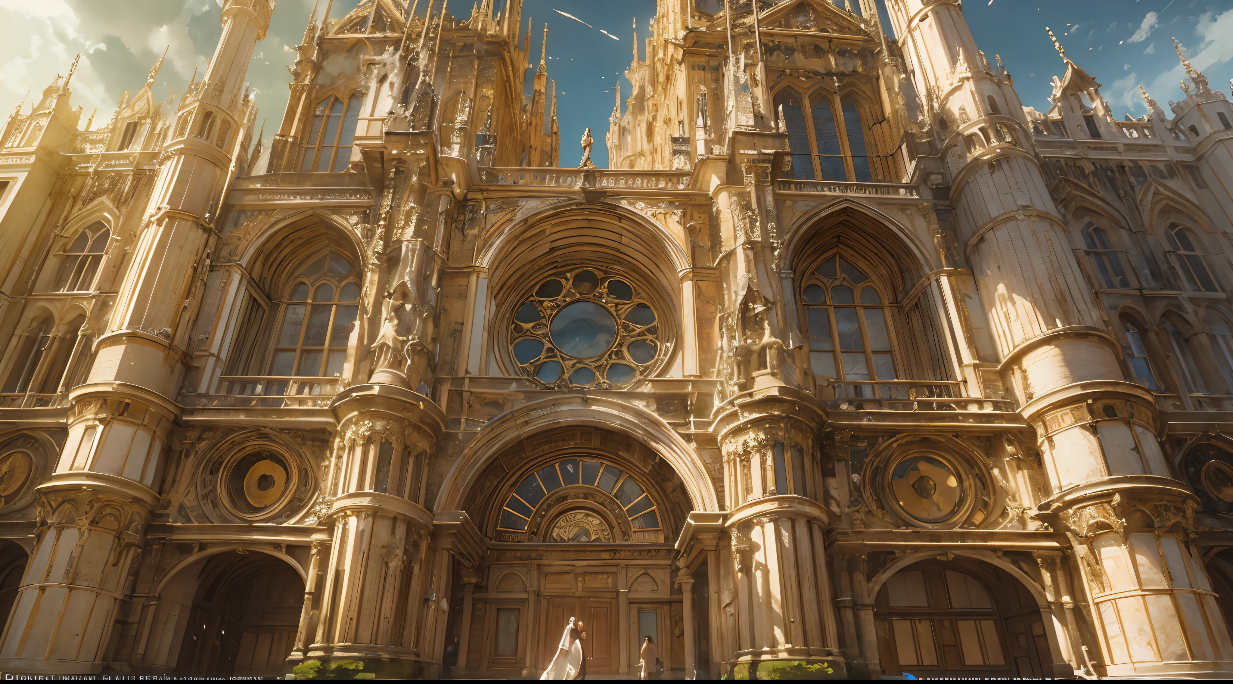 "(by Greg Rutkowski: 1.2), (masterpiece), (best quality), extremely delicate and beautiful, illustration, (fantasy landscape), depth of field, HDR, intricate, delicate, (No human presence), photorealistic depiction, live action feel, creating a visual masterpiece with the best possible quality. Highlighting the fantastic elements of baroque architecture in a medieval city, focusing on a tower in ruins, emphasizing the effects of collapse and severe weathering. Providing a distant view that captures the grandeur and atmosphere."