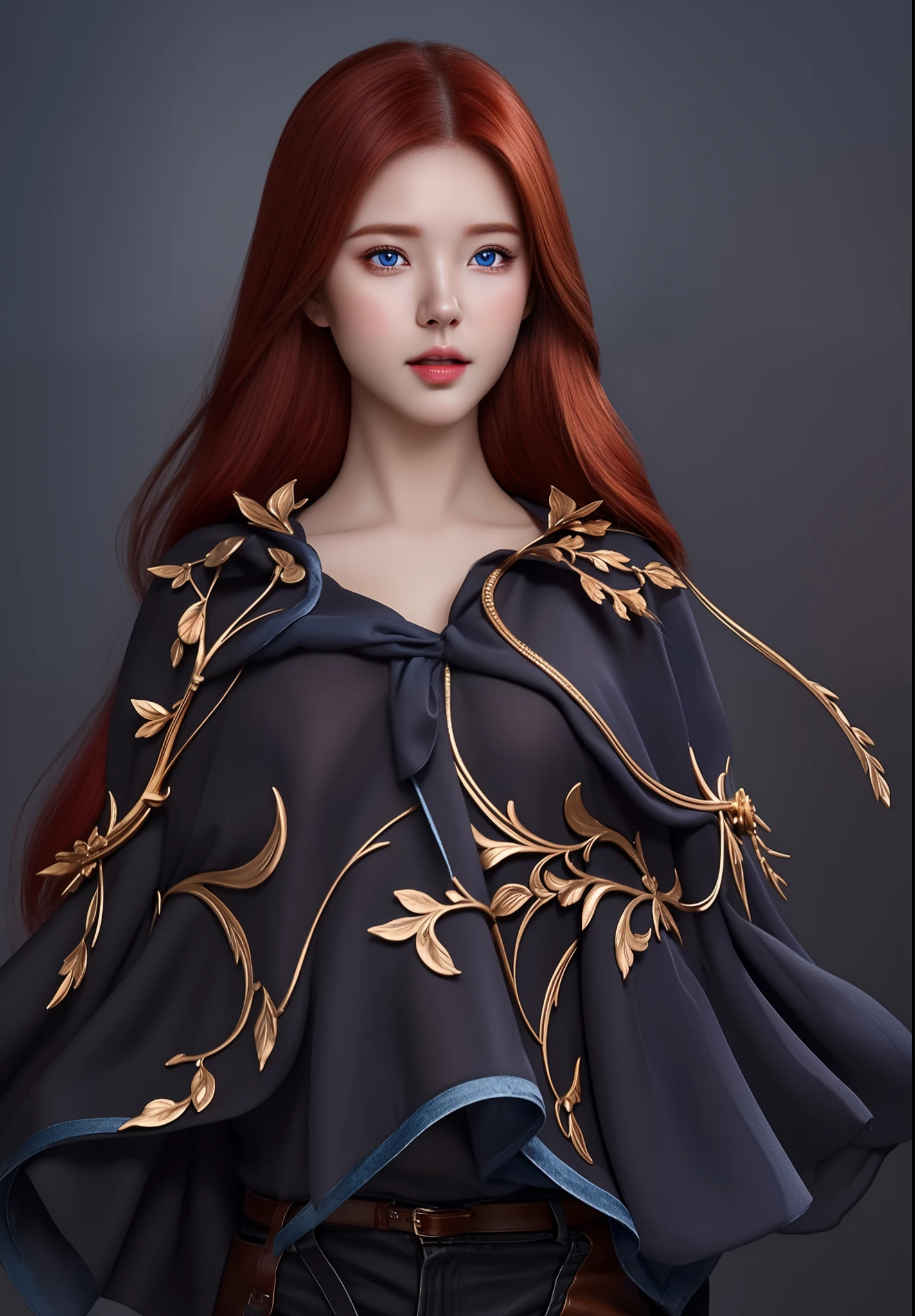 (hyperrealistic), (illustration), (high resolution), (8K), (extremely detailed), (best illustration), (beautiful detailed eyes), (best quality), (ultra-detailed), (masterpiece), (wallpaper), (photorealistic), (natural light), (rim lighting), (detailed face), (high detailed realistic skin texture), (anatomically correct), (solo), (1 girl), (high detailed realistic hair), (red hair:1.2), spike hair, (heterochromic eyes), (detailed blue eyes), (small moles under the eyes), (realistic big breasts:1.5), (plump breasts:1.3), (exposed nipple breasts:1.3), (long legs), (slender abs), (dynamic pose), (closed mouth:1.3), nsfw,