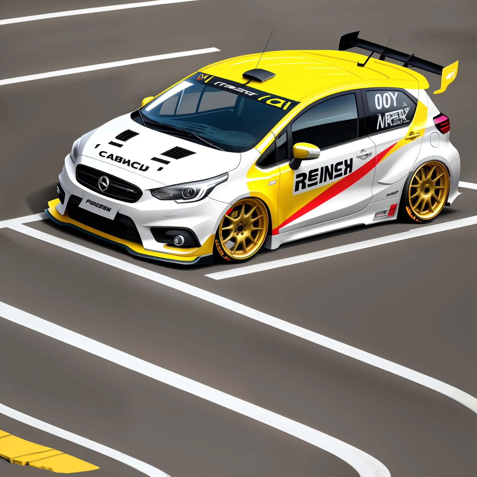 Pain car racing elements low-lying hatchback