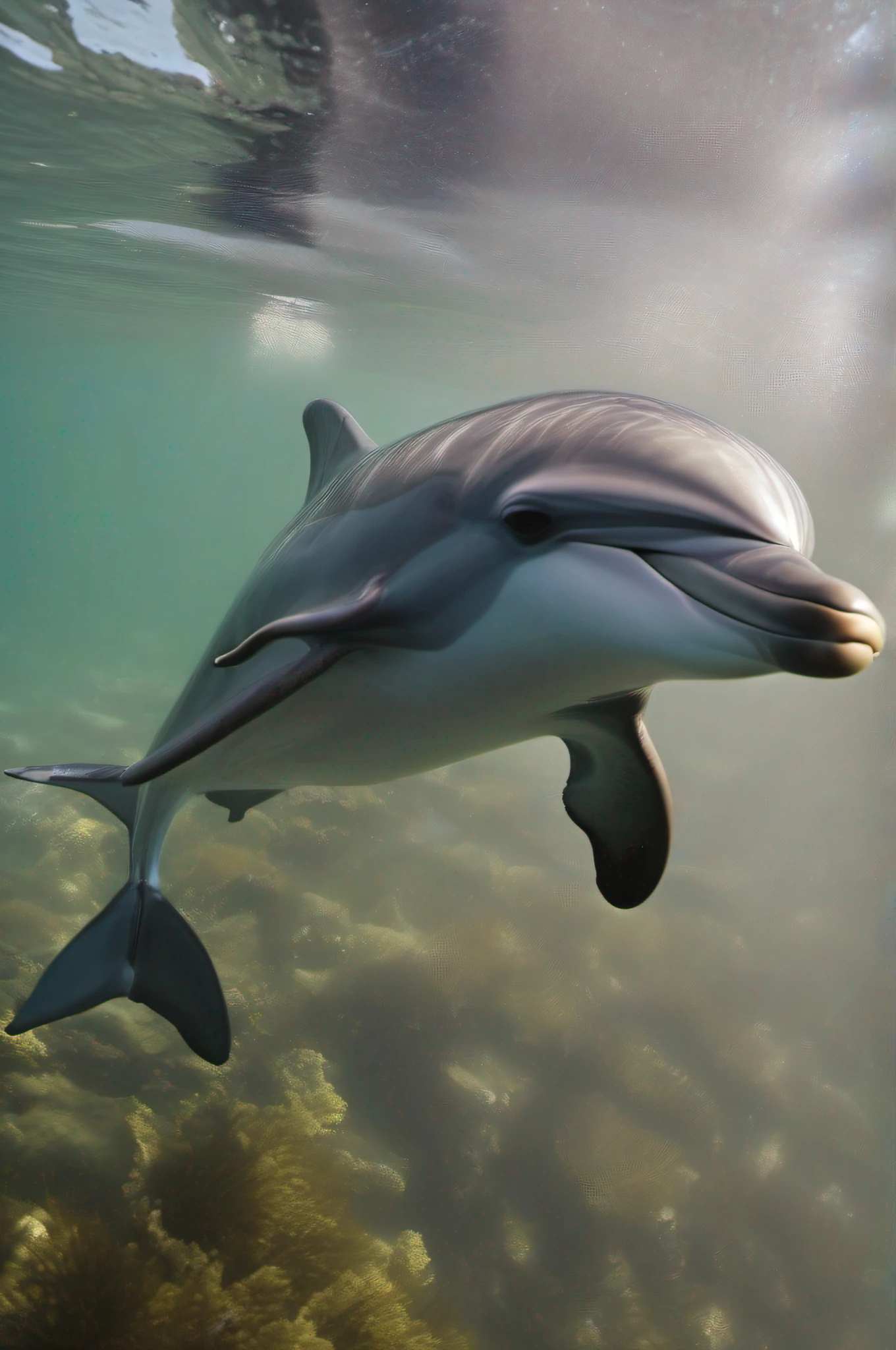 Dolphins looking at cameras in the water，4k，Close-up