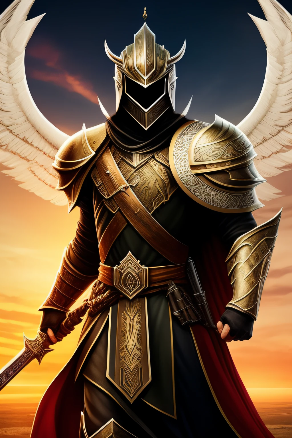 Nas primeiras luzes da aurora, um guerreiro surge das sombras, uma figura imponente em armadura prateada adornada com cicatrizes de batalhas passadas. His eagle helmet symbolizes vision and strategy, while his black robe evokes mystery. Wielding a legendary sword, His confidence is evident in every calculated move. His piercing eyes reflect wisdom and determination, Revealing that war goes beyond physical force. But it is his heart that defines him – nourished by love of country, Commitment to justice and the protection of the vulnerable. Movendo-se para o desconhecido, ele personifica virtudes nobres, Inspire others to embrace challenges with fearlessness. His story will echo in songs and tales, exhort future generations to face adversity with the same courage.