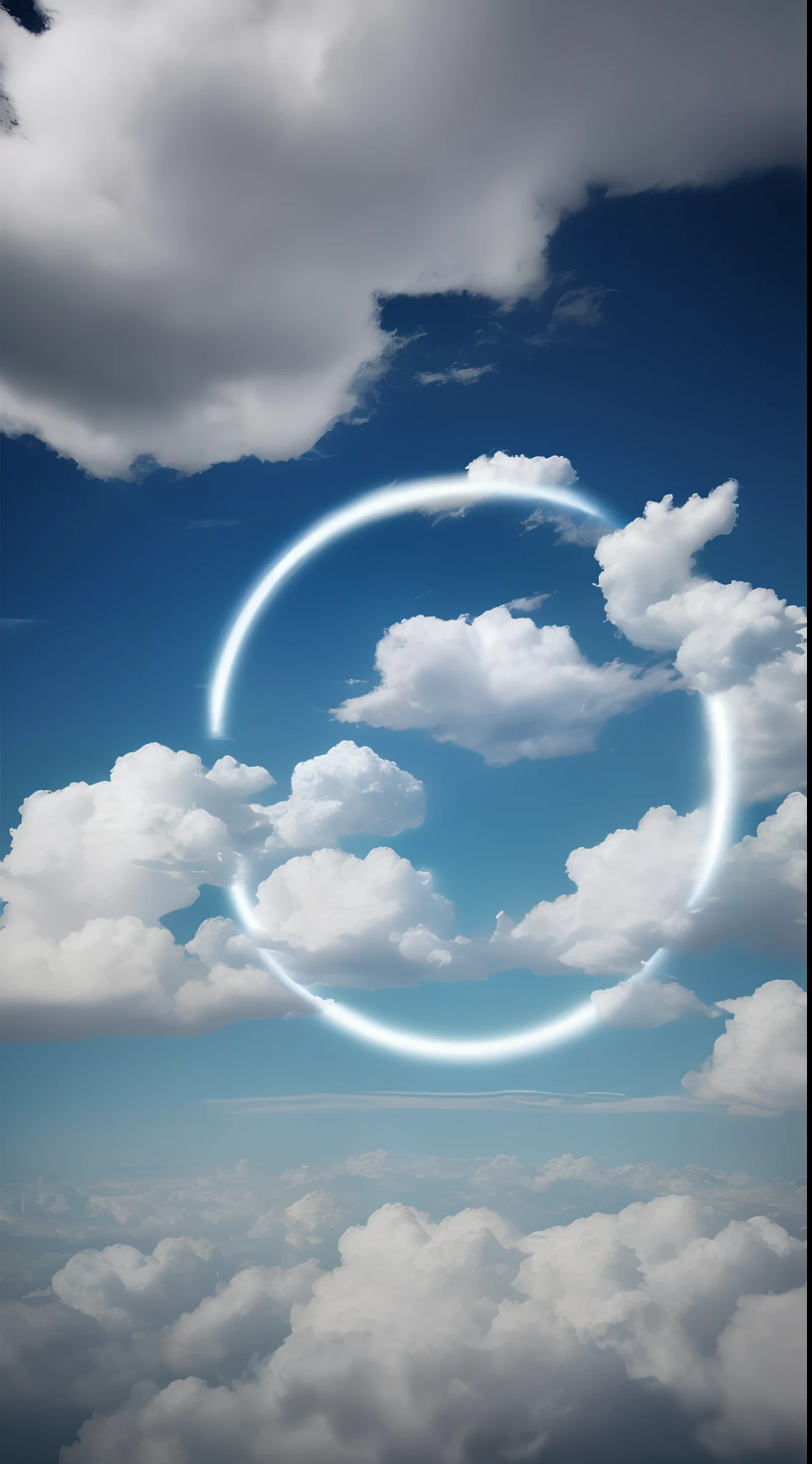 Clouds under the sky，There is a large circular halo in the middle of the clouds，Epic composition，highly detailed surreal vfx, 4k highly detailed digital art